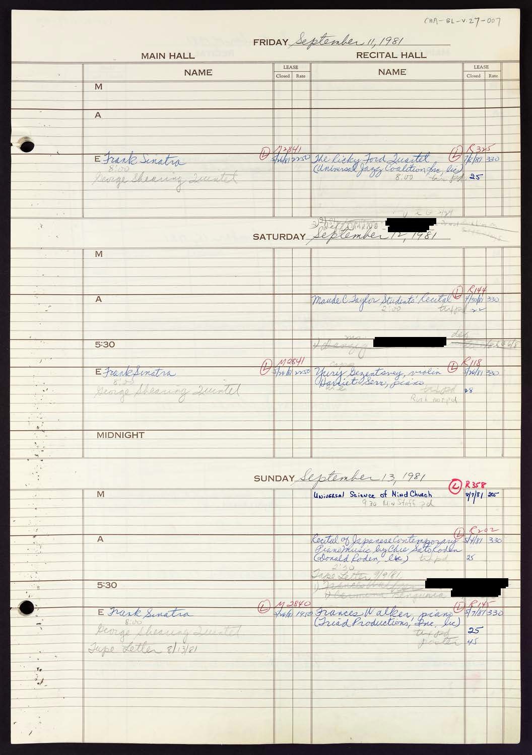 Carnegie Hall Booking Ledger, volume 27, page 7