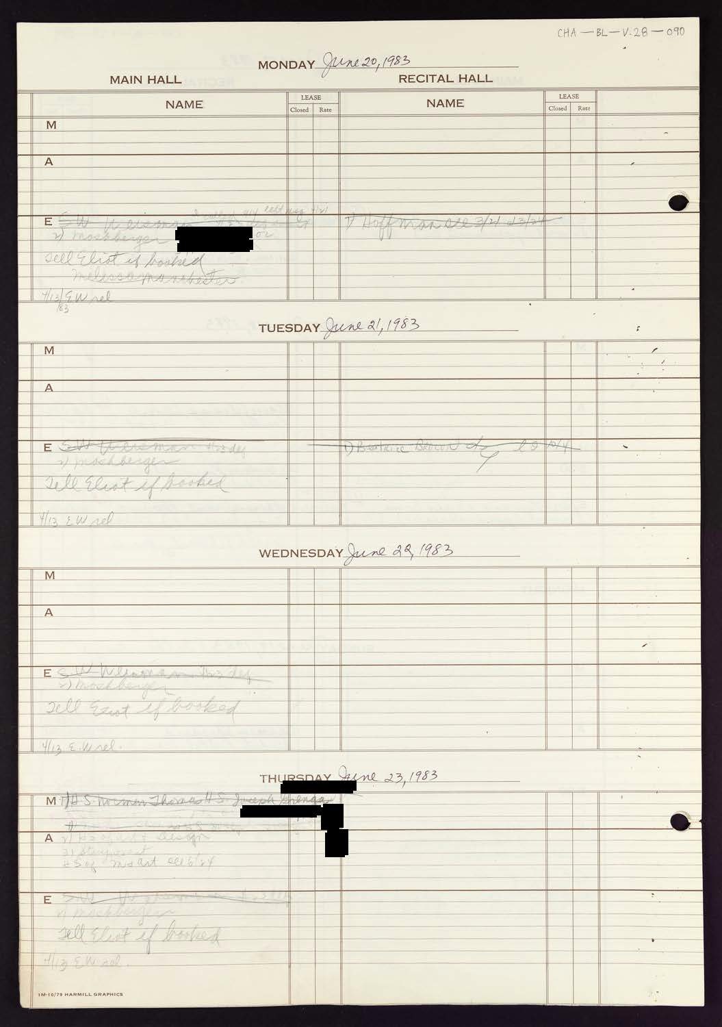 Carnegie Hall Booking Ledger, volume 28, page 90