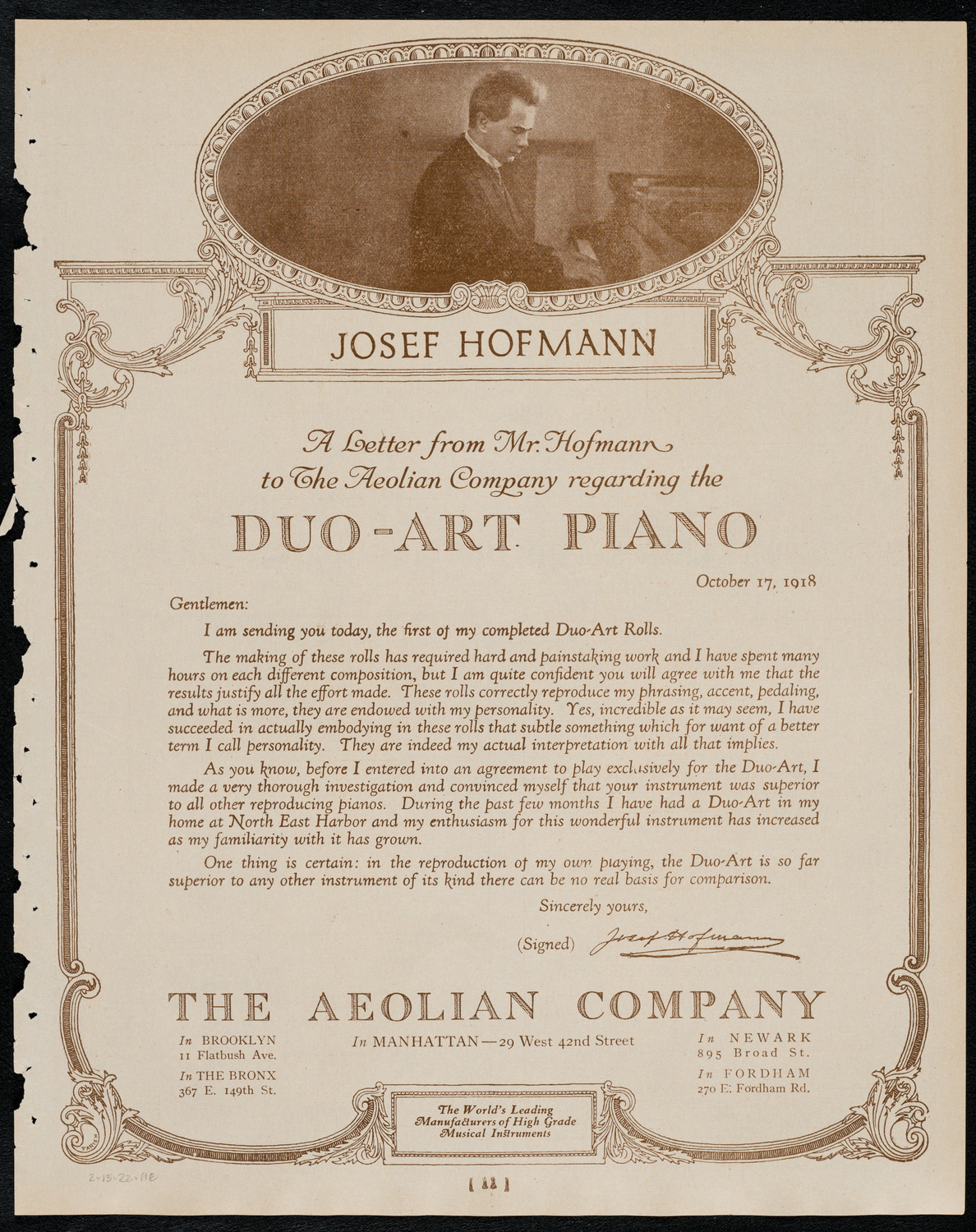 Josef Borissoff, Violin, February 15, 1922, program page 11