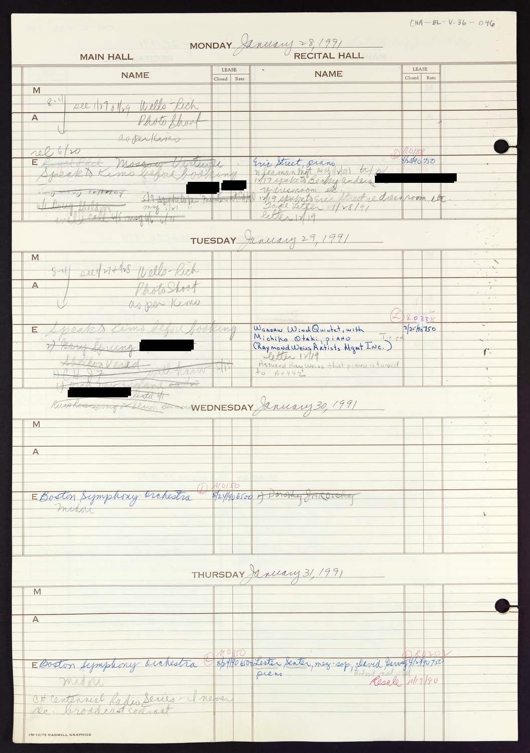 Carnegie Hall Booking Ledger, volume 36, page 46