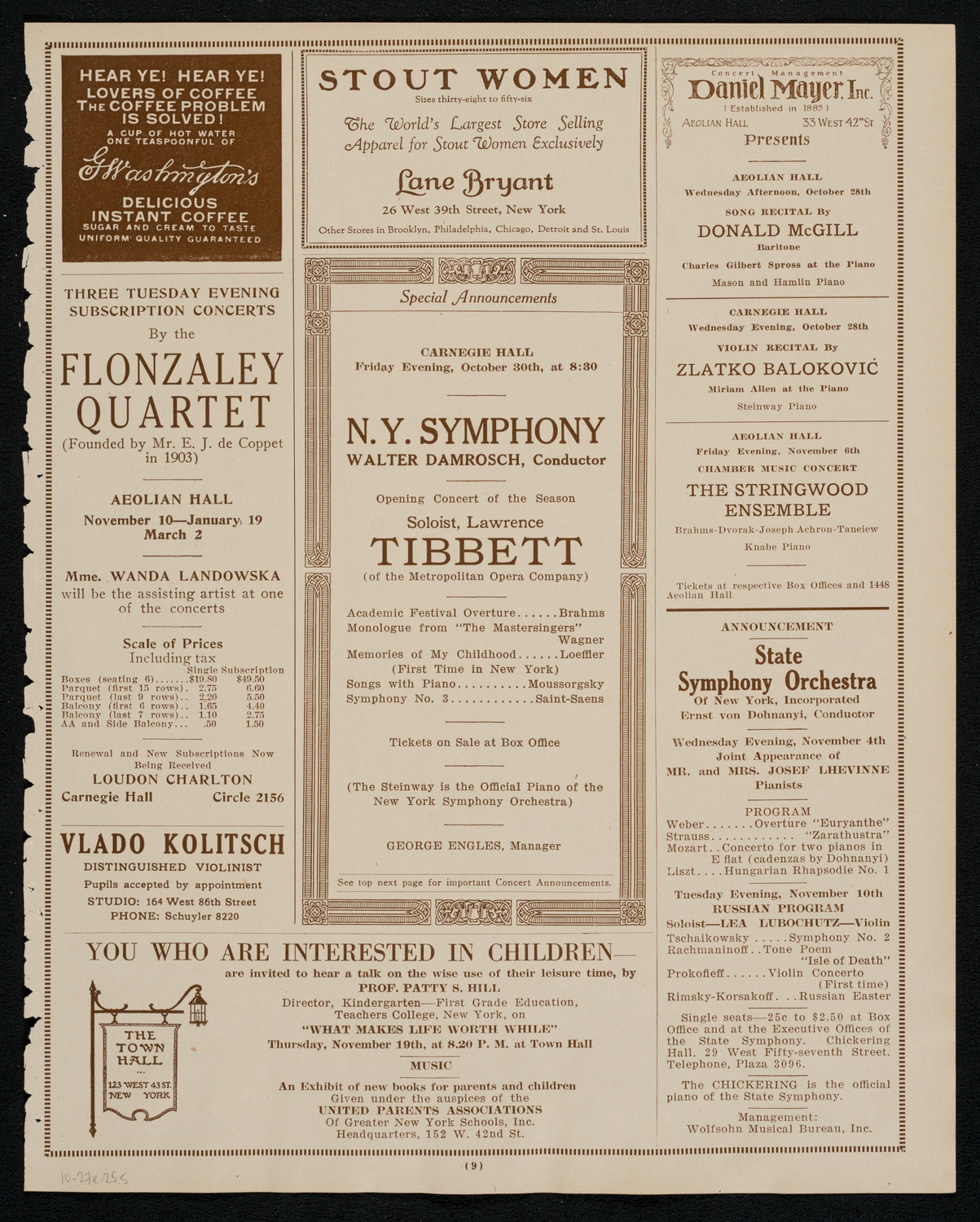 State Symphony Orchestra of New York, October 27, 1925, program page 9