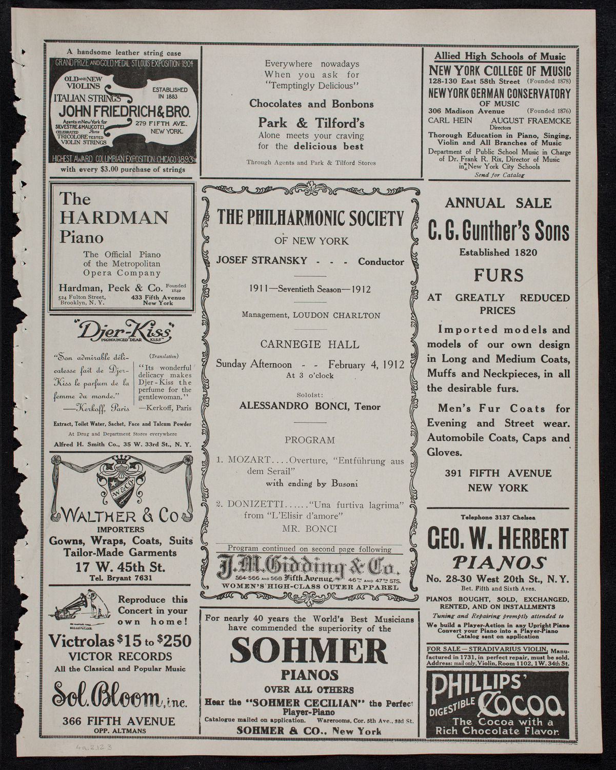 New York Philharmonic, February 4, 1912, program page 5