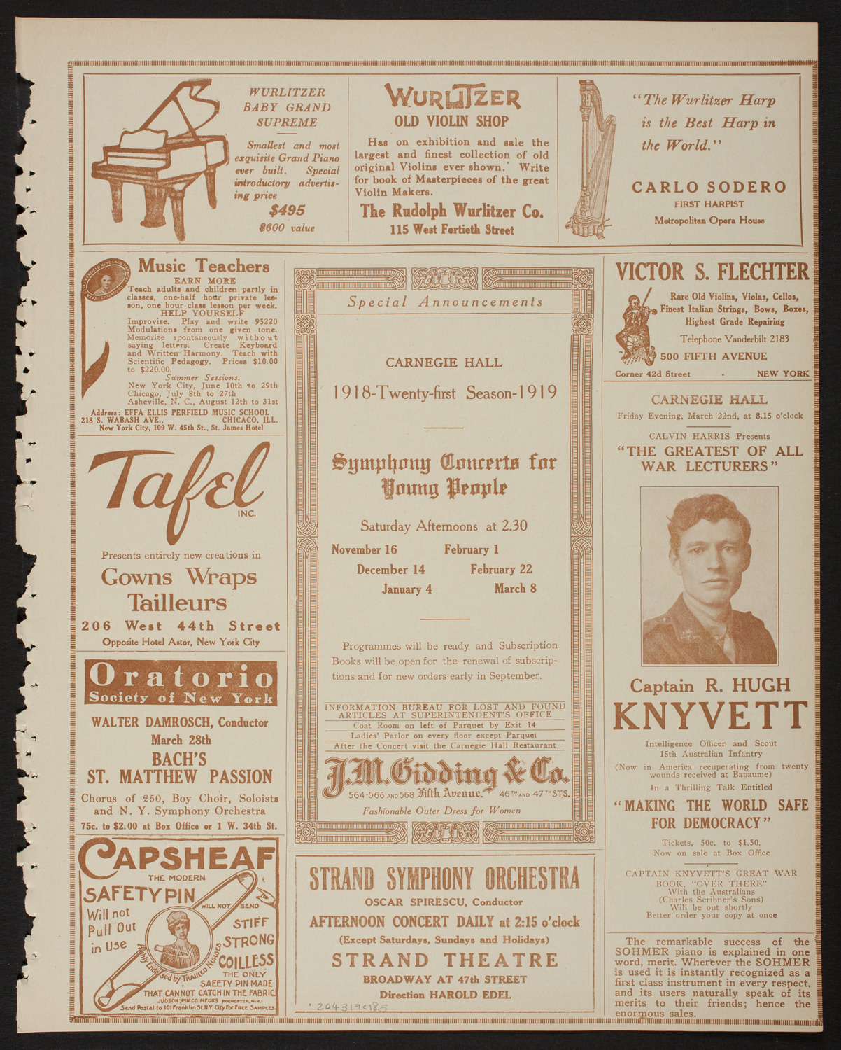 Musical Art Society of New York, March 19, 1918, program page 9