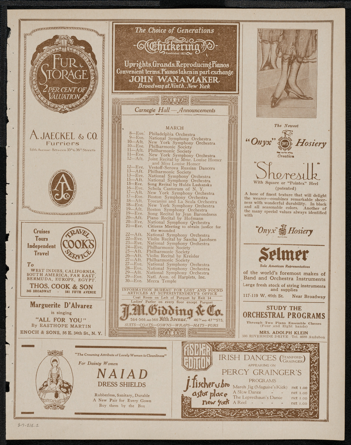 Mischa Levitzki, Piano, March 7, 1921, program page 3