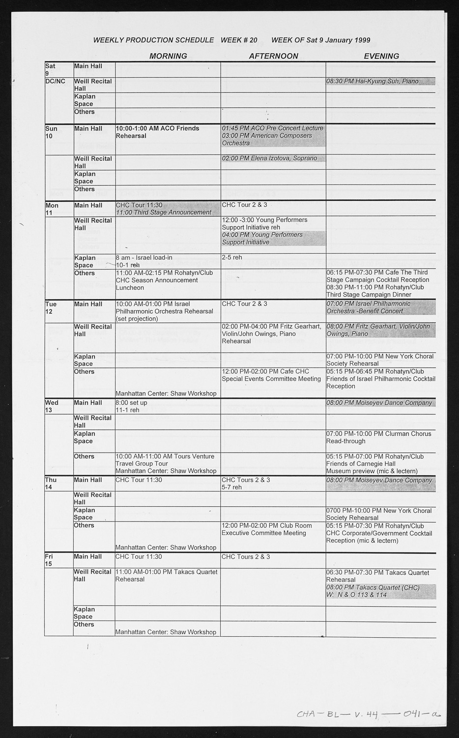 Carnegie Hall Booking Ledger, volume 44, page 41a