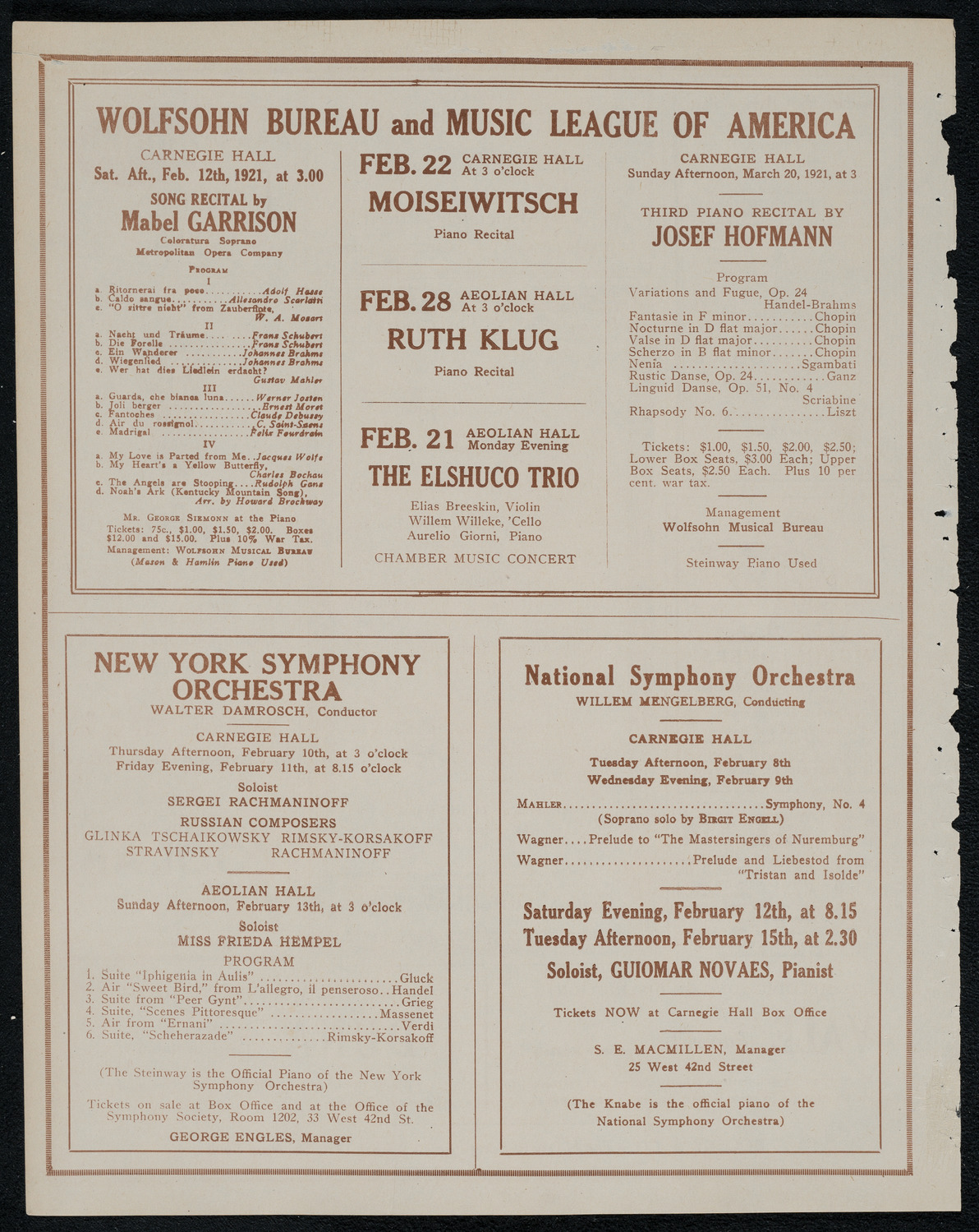 National Symphony Orchestra, February 7, 1921, program page 8