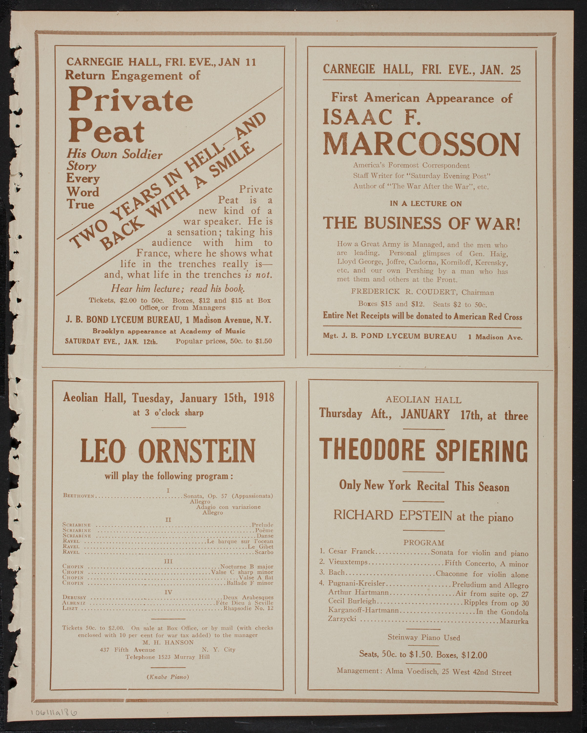 New York Philharmonic, January 11, 1918, program page 11