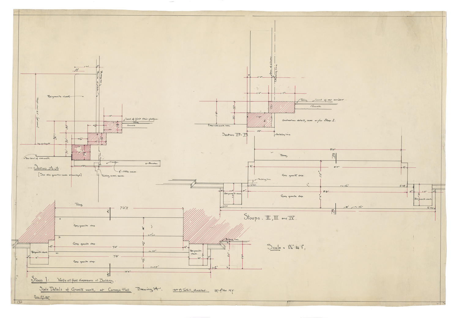 Scale details of granite work, June 27, 1917