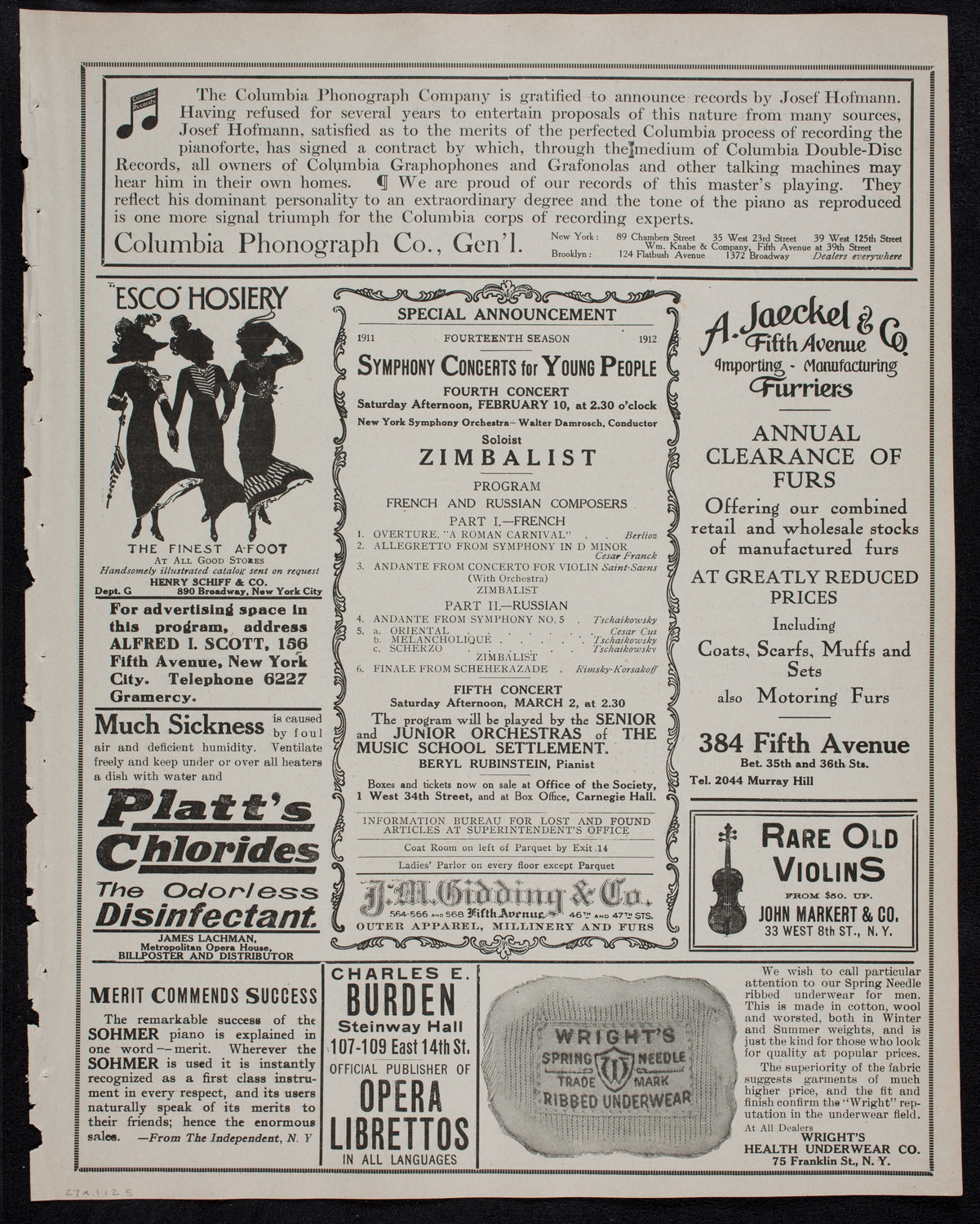 Josef Hofmann, Piano, January 27, 1912, program page 9