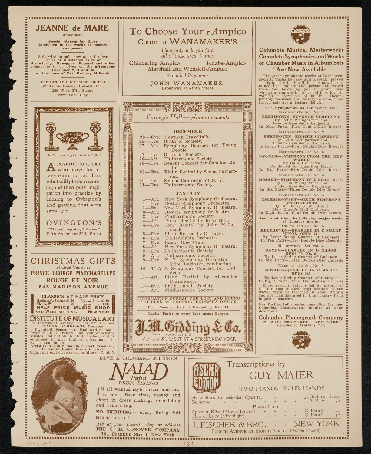 Chanuka Concert for the Benefit of the Rabbi Jacob Joseph School, December 21, 1924, program page 3