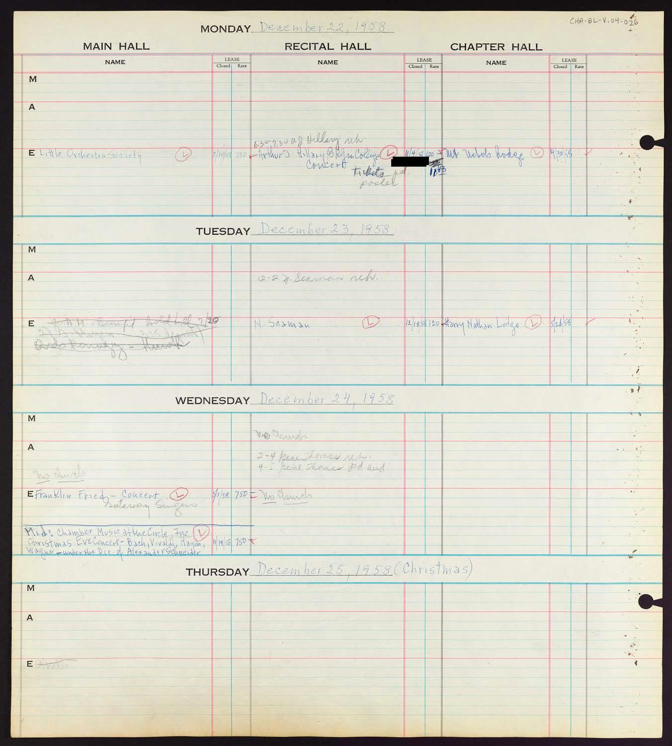 Carnegie Hall Booking Ledger, volume 4, page 26