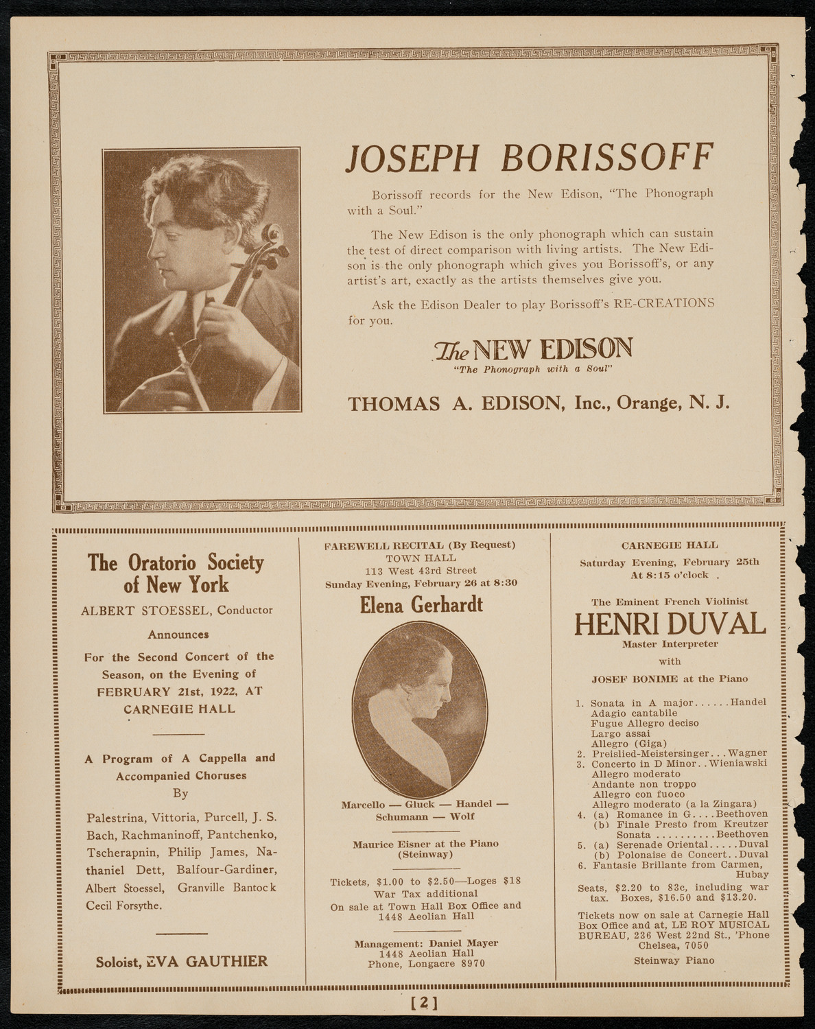 New York Symphony Orchestra, February 16, 1922, program page 2