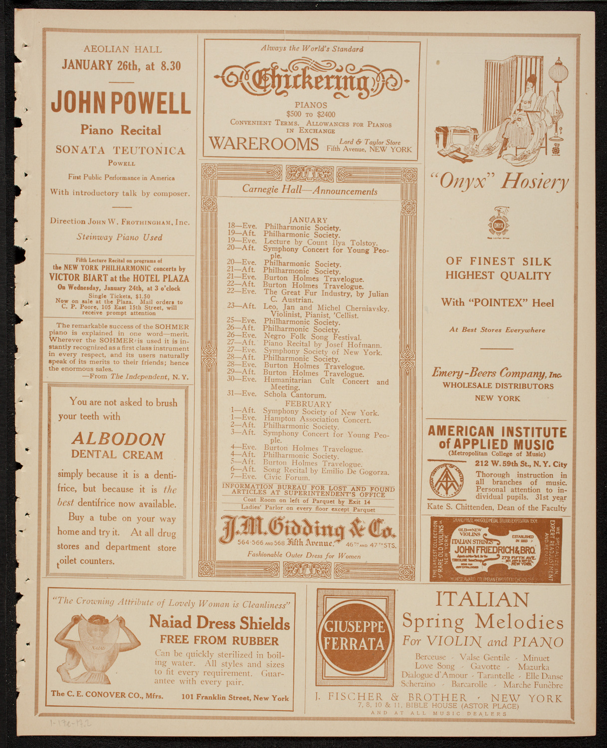 New York Philharmonic, January 17, 1917, program page 3