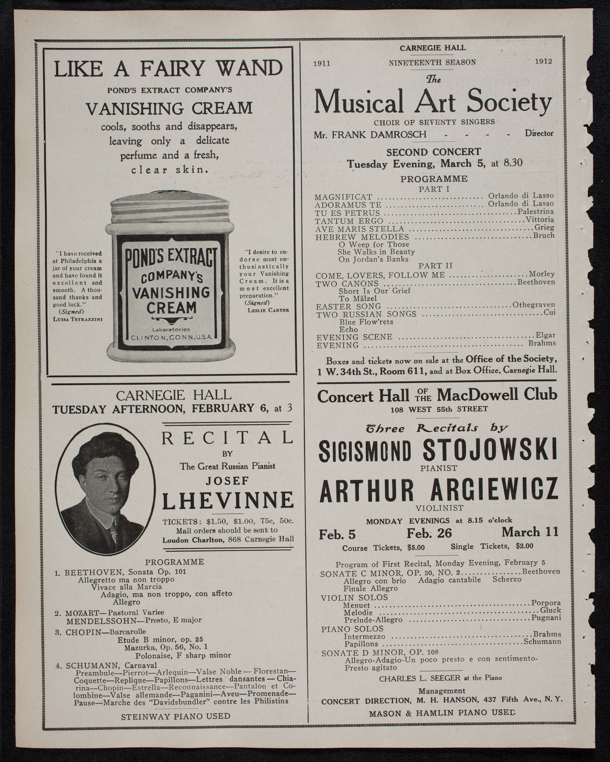 New York Philharmonic, February 1, 1912, program page 8