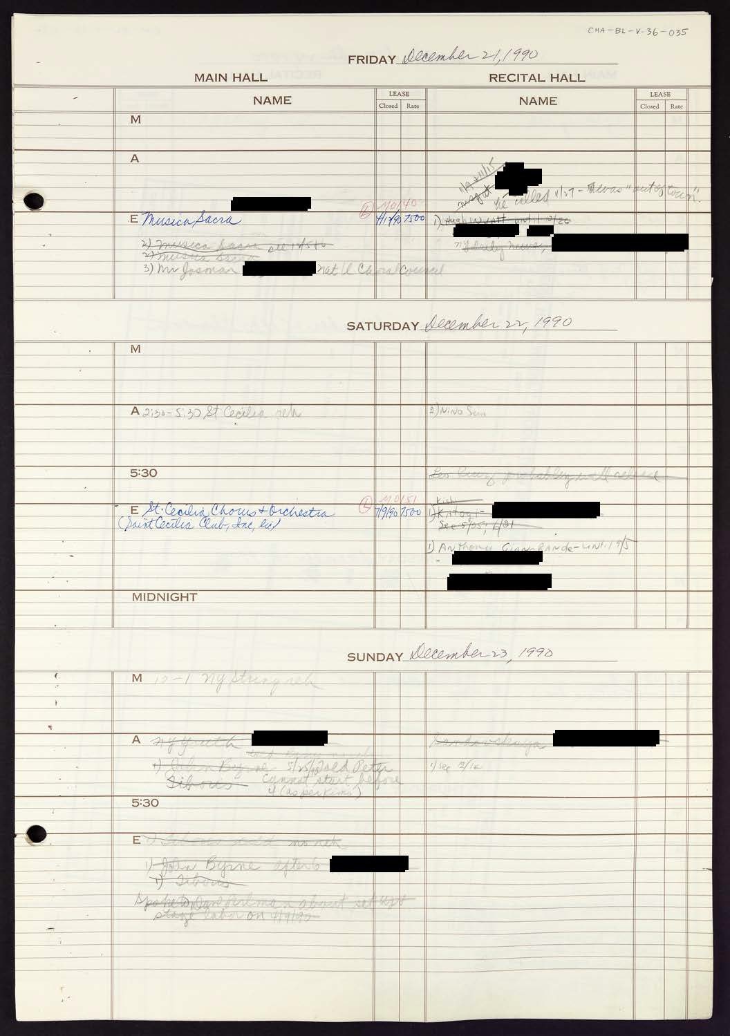 Carnegie Hall Booking Ledger, volume 36, page 35