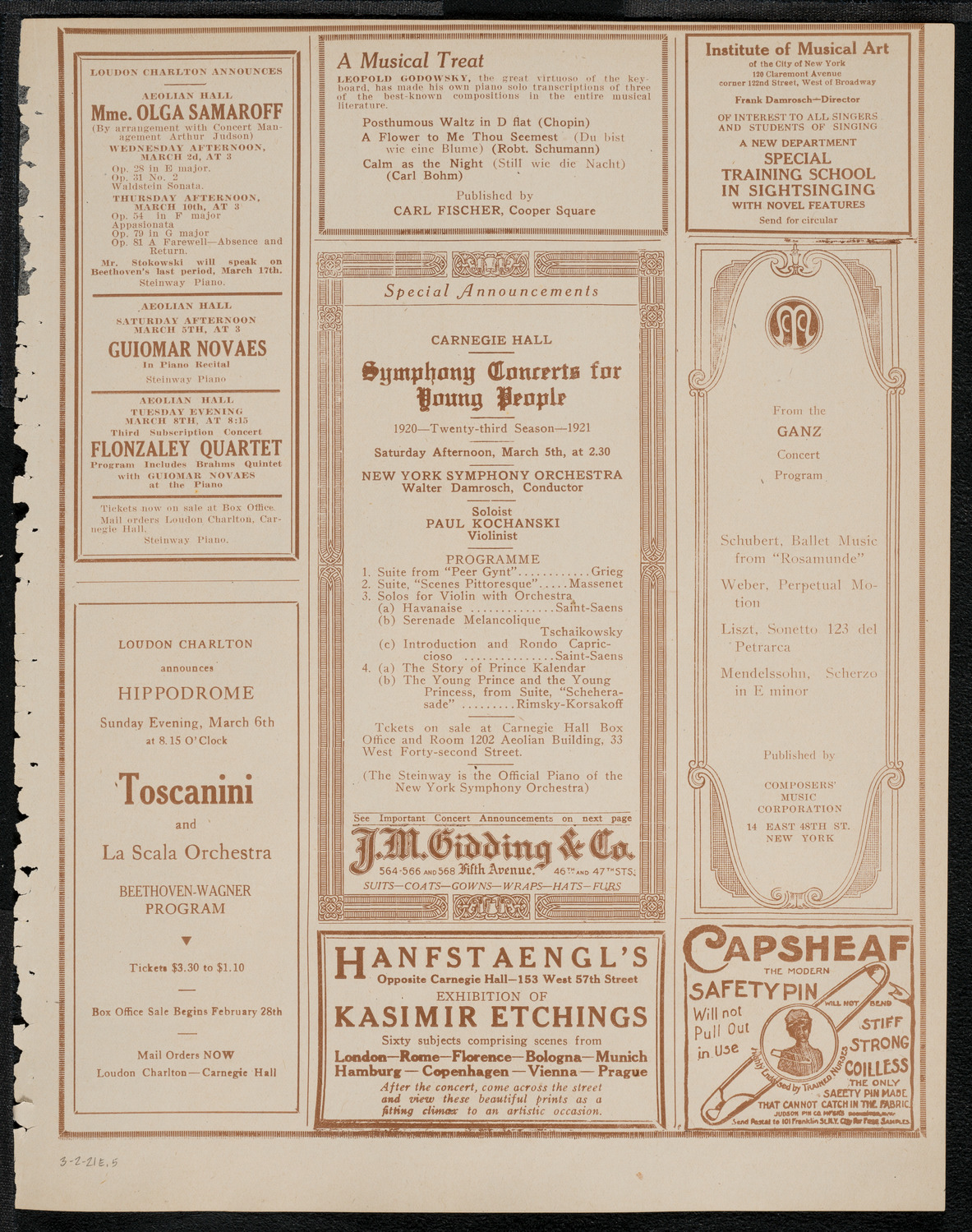 National Symphony Orchestra, March 2, 1921, program page 9