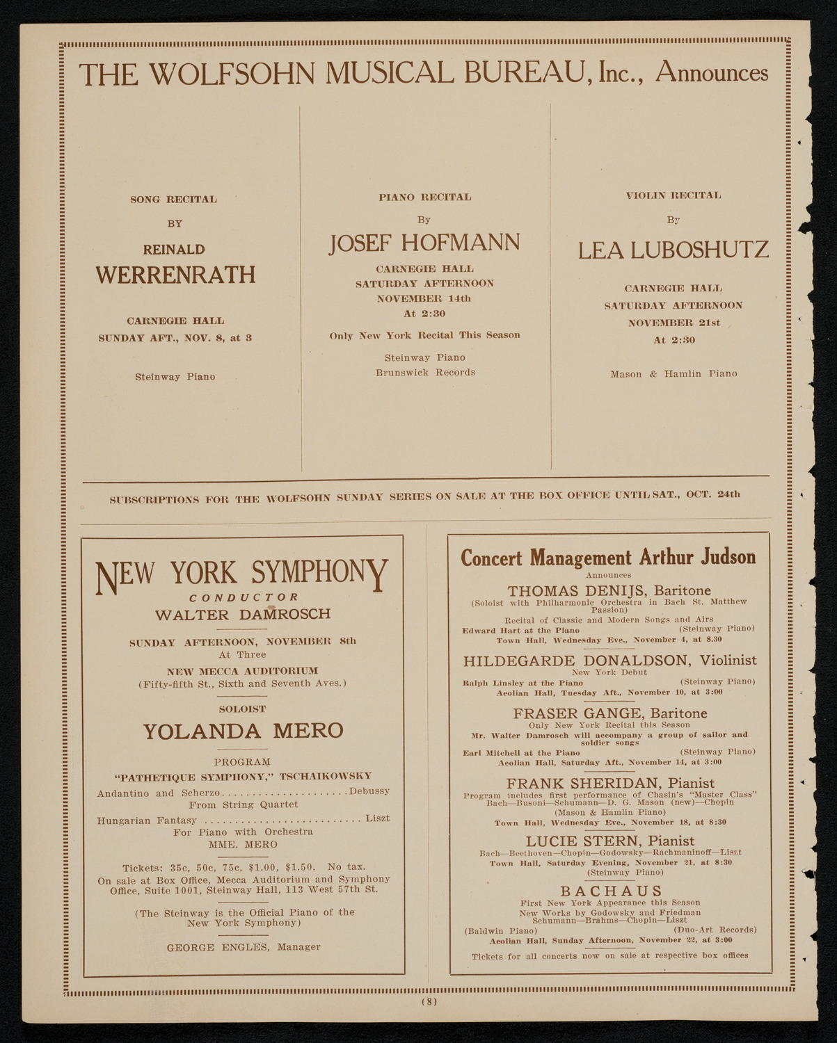 State Symphony Orchestra of New York, November 4, 1925, program page 8