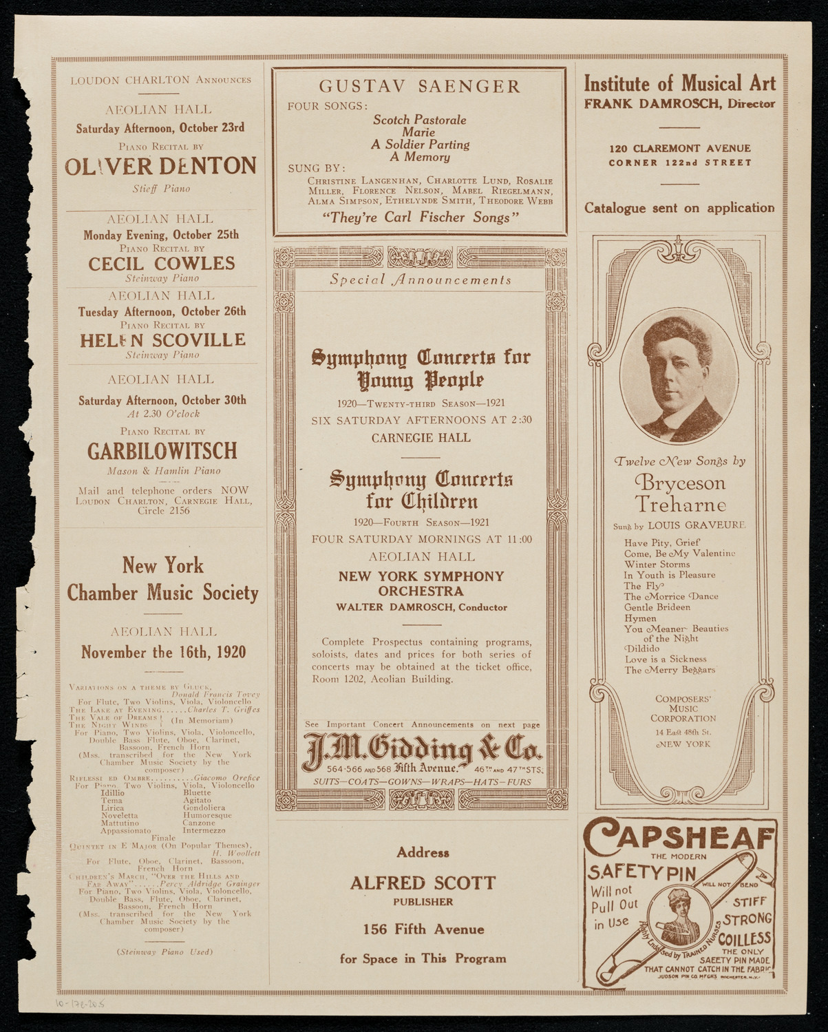 National Symphony Orchestra, October 17, 1920, program page 9