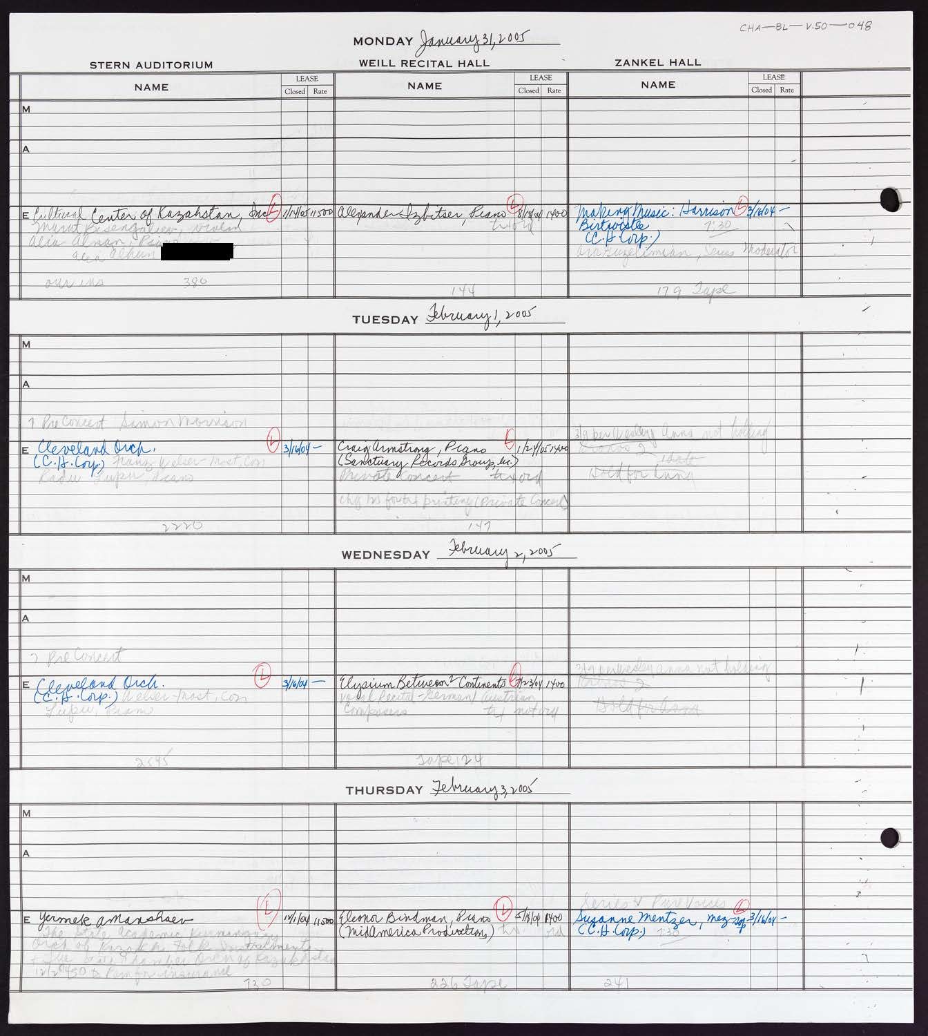 Carnegie Hall Booking Ledger, volume 50, page 48