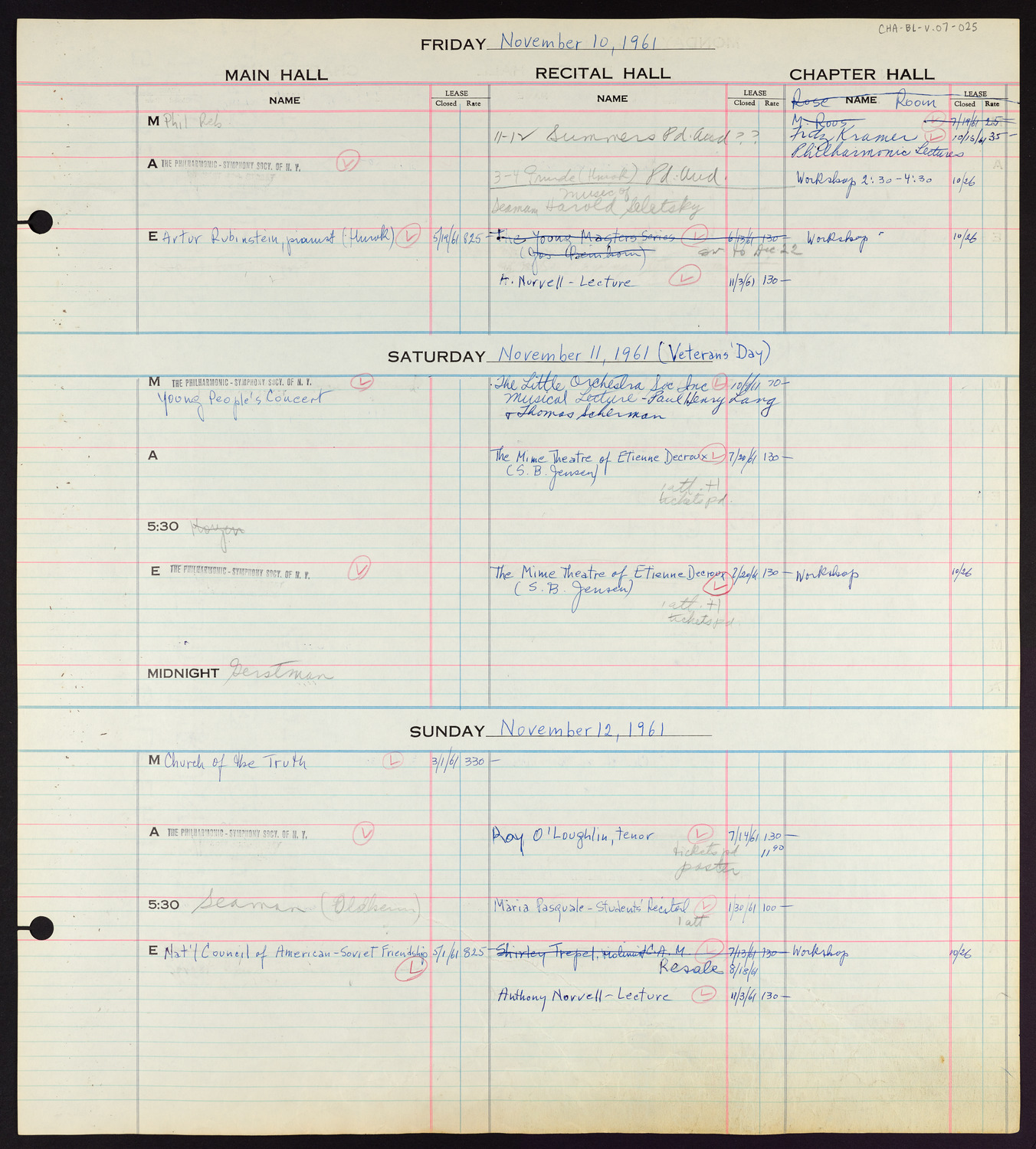 Carnegie Hall Booking Ledger, volume 7, page 25