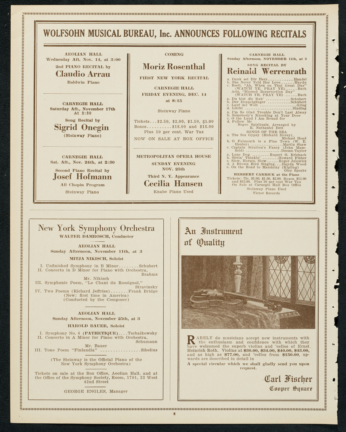 New York Philharmonic, November 8, 1923, program page 8