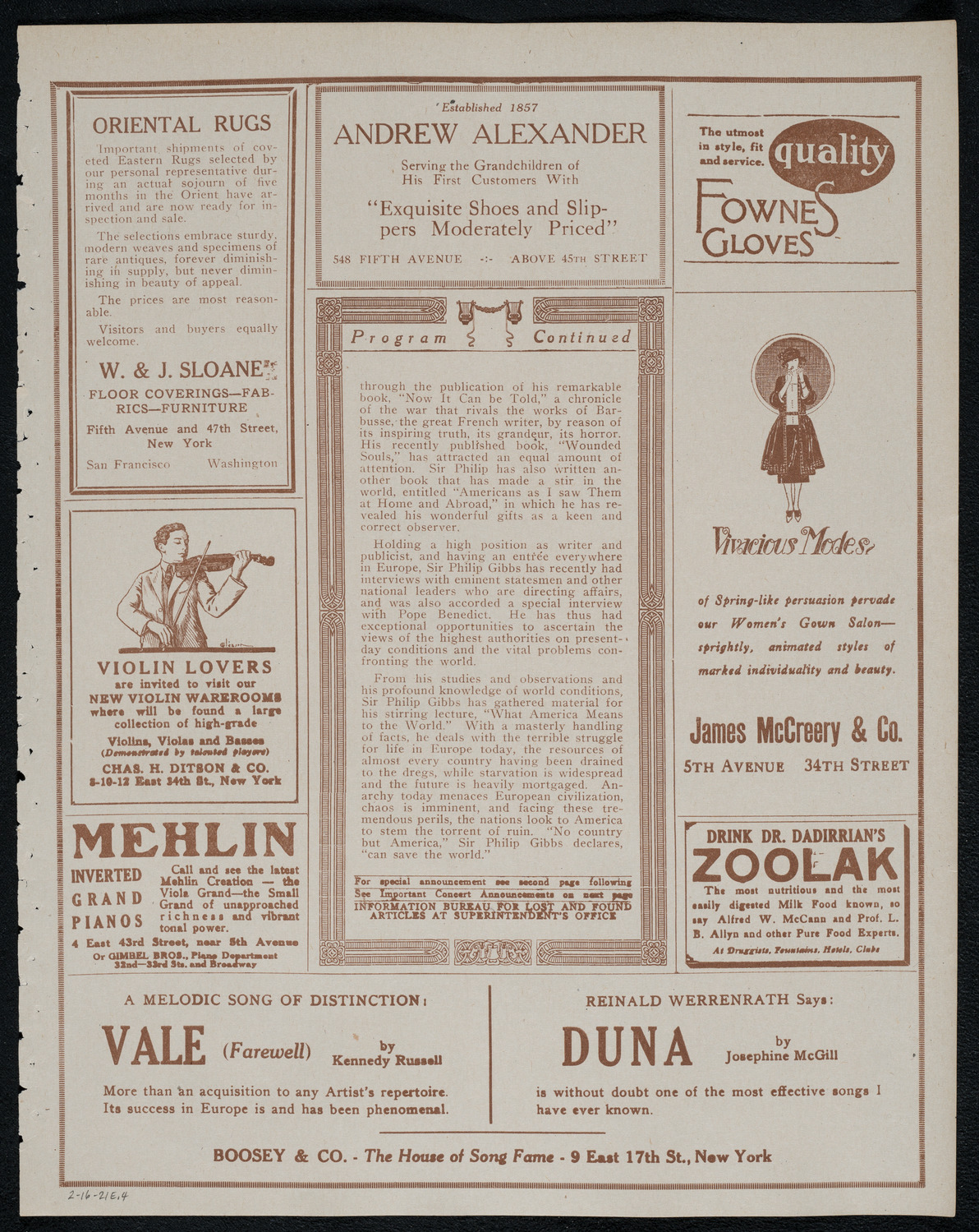 Lecture by Sir Philip Gibbs, February 16, 1921, program page 7