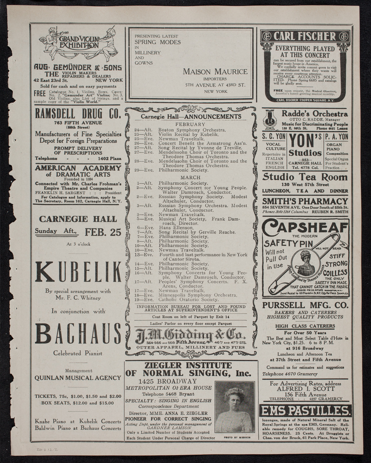 Boston Symphony Orchestra, February 22, 1912, program page 3