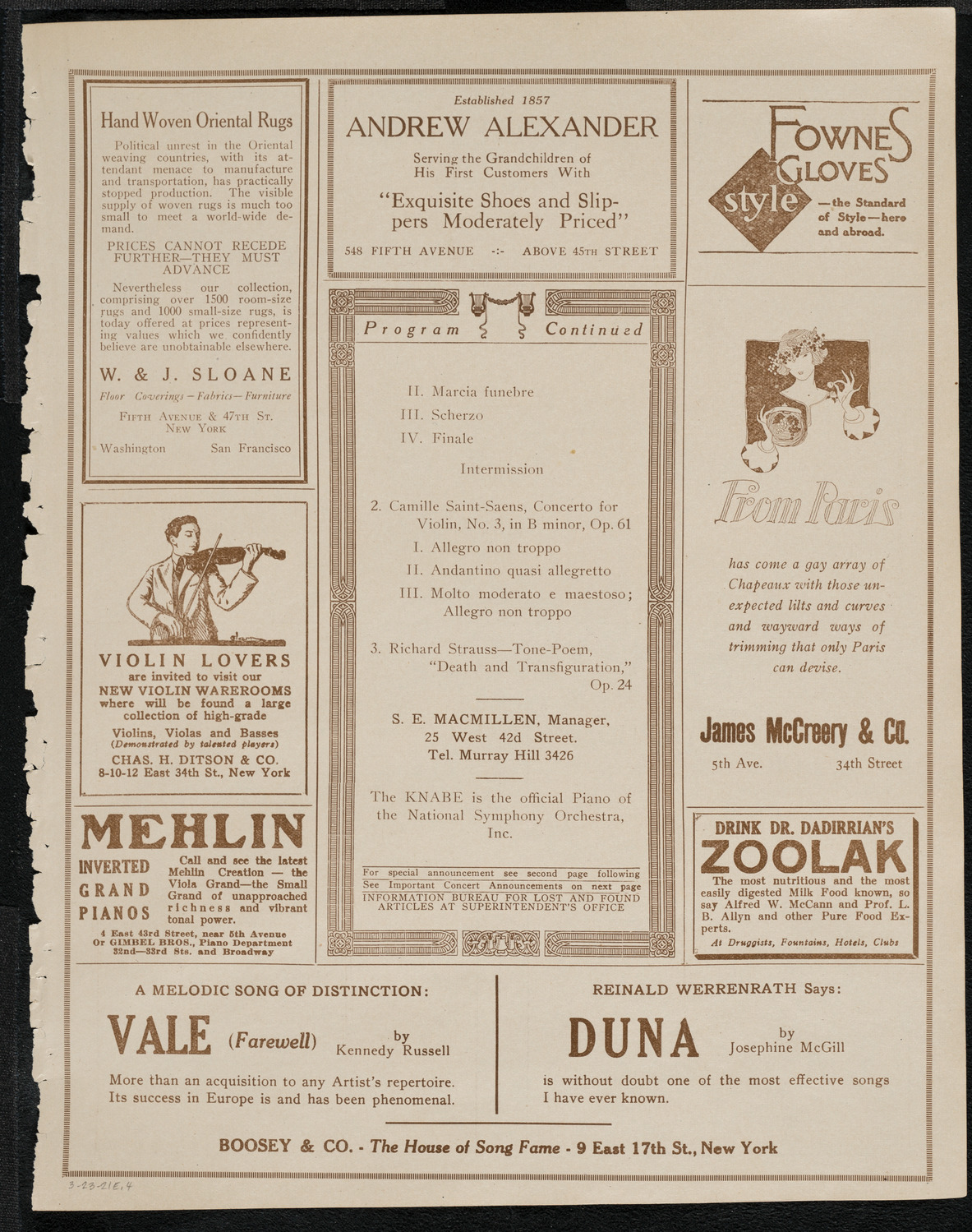 National Symphony Orchestra, March 23, 1921, program page 7