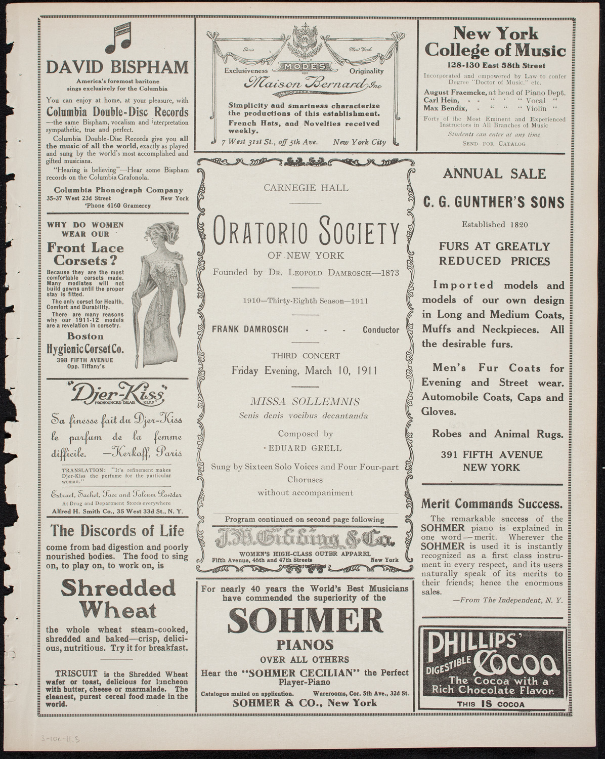 Oratorio Society of New York, March 10, 1911, program page 5