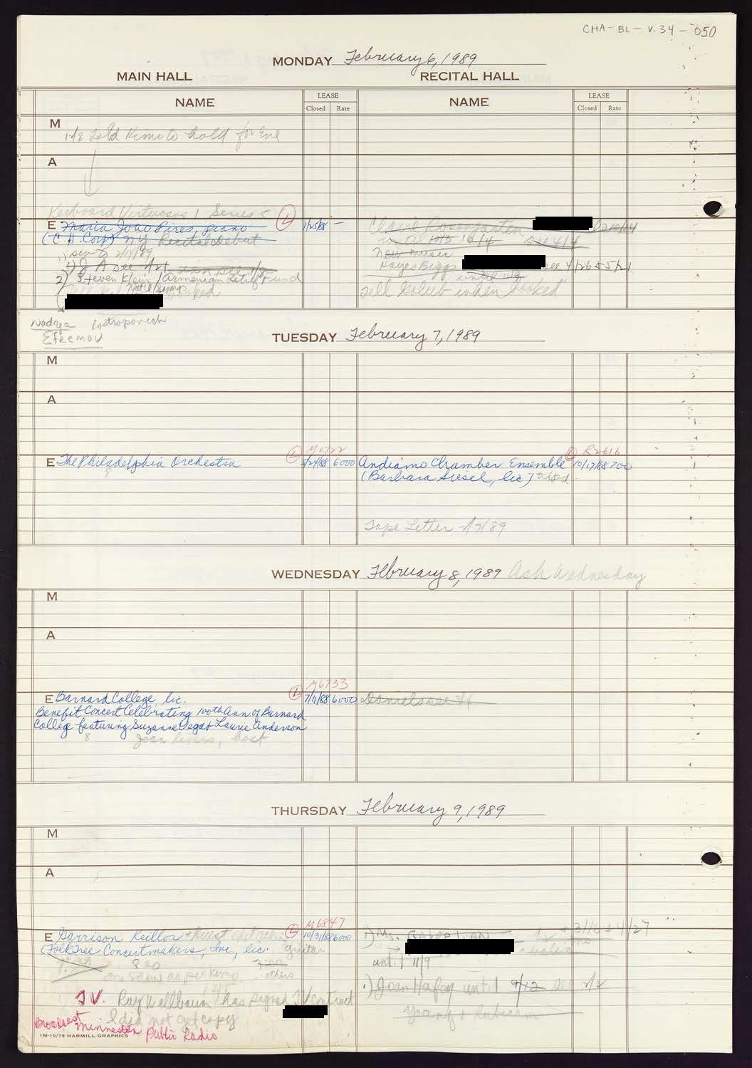 Carnegie Hall Booking Ledger, volume 34, page 50