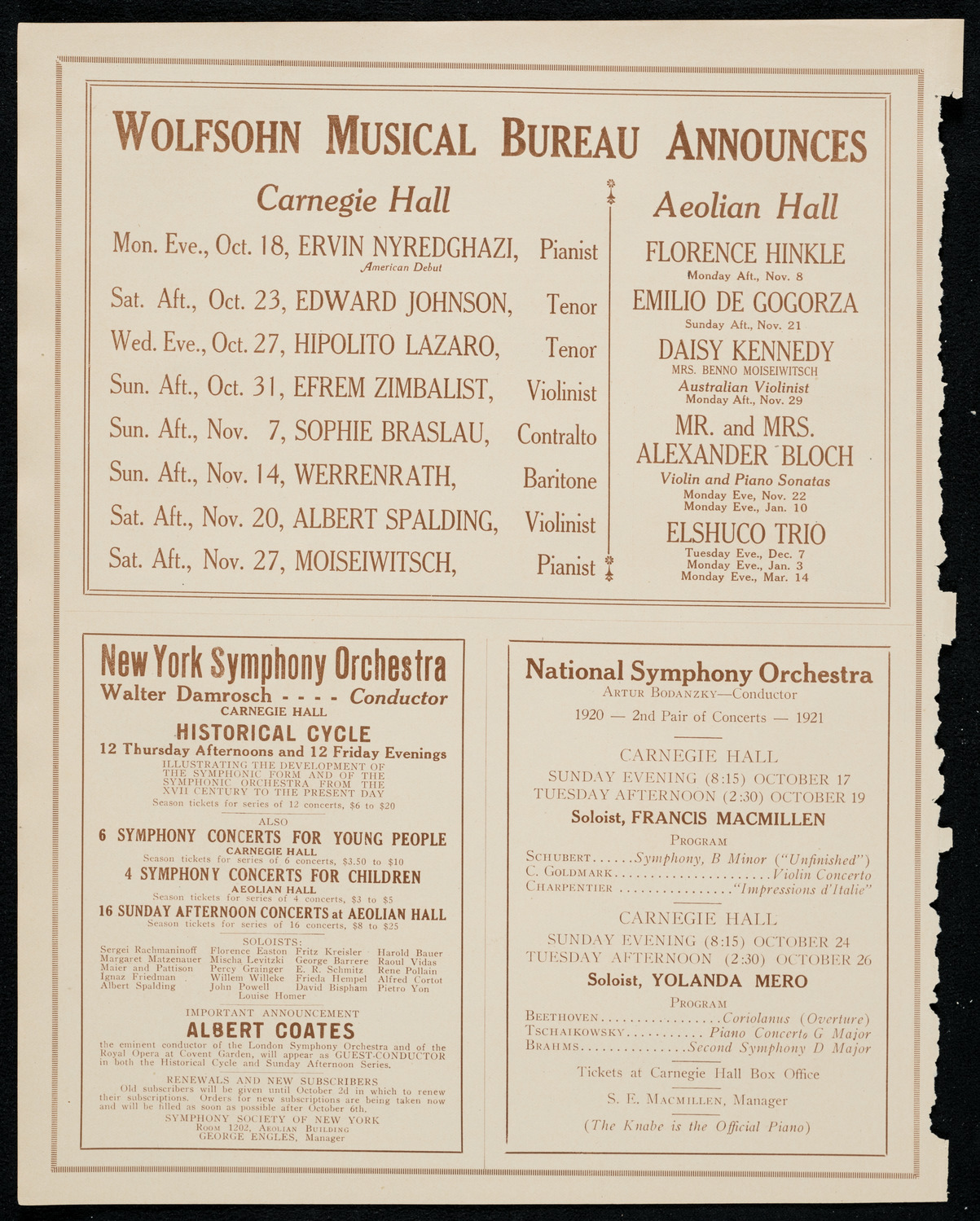 Amy Neill, Violin, October 14, 1920, program page 8