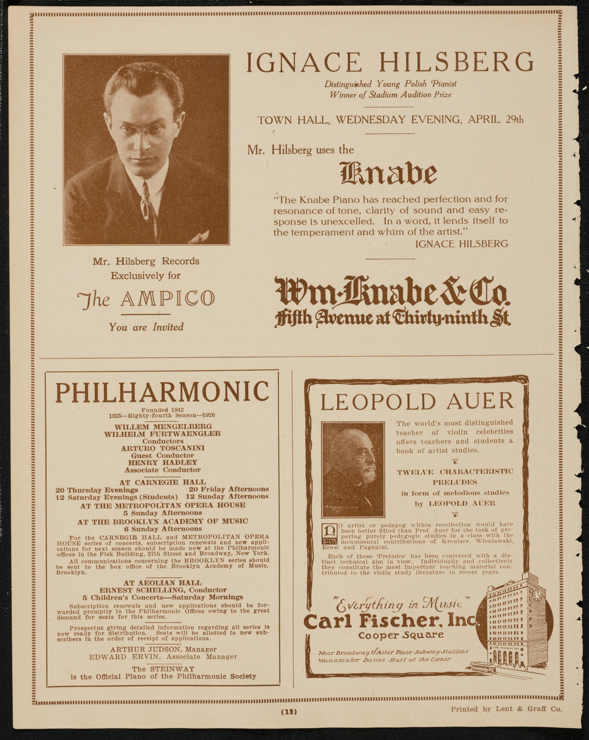 Gala Concert Celebrating the 80th Birthday of Leopold Auer, April 28, 1925, program page 12