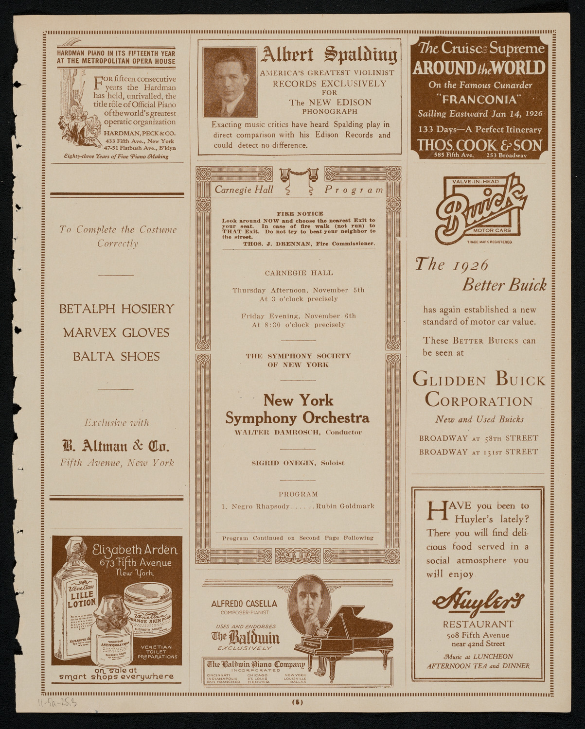 New York Symphony Orchestra, November 5, 1925, program page 5