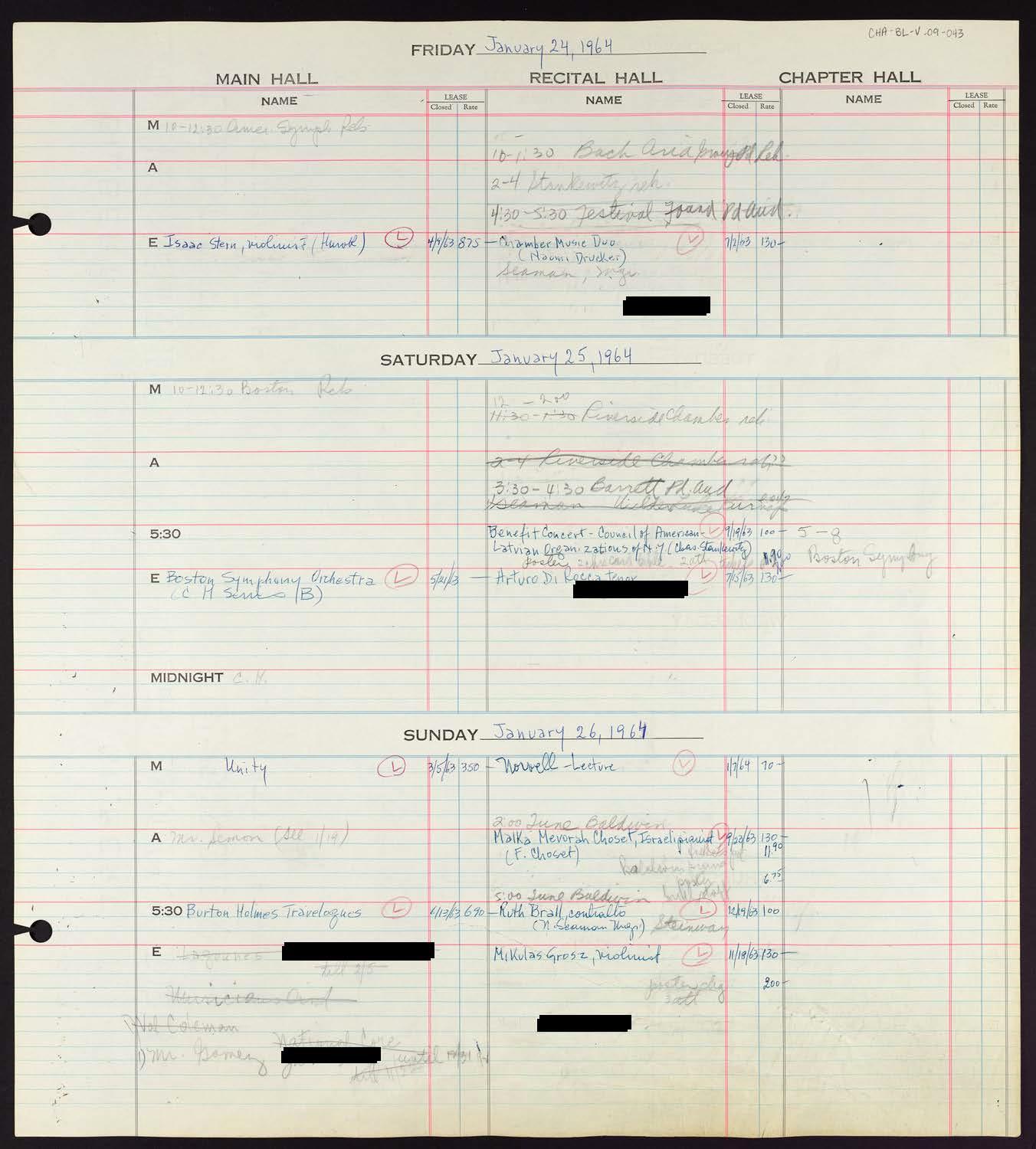 Carnegie Hall Booking Ledger, volume 9, page 43