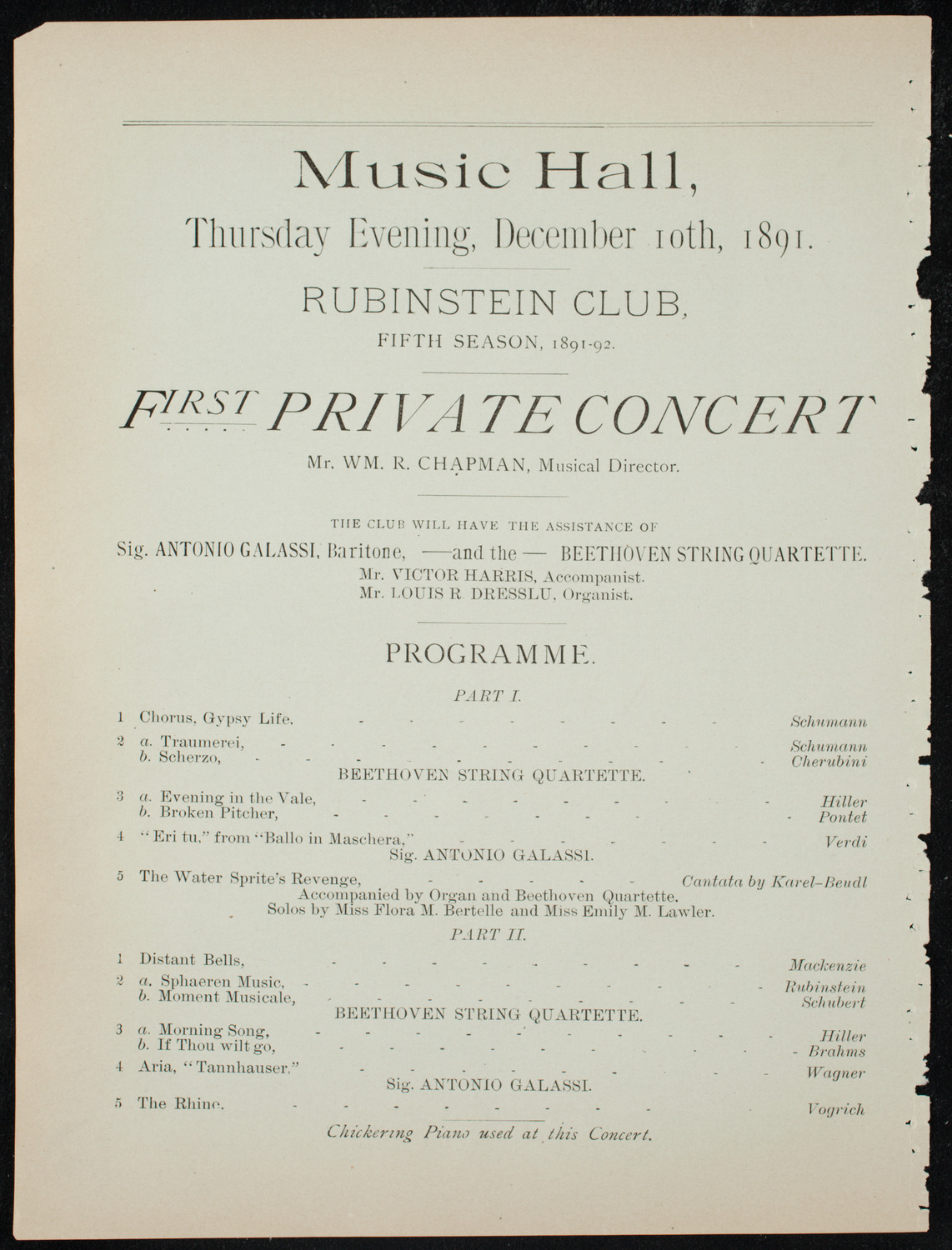 Rubinstein Club Private Concert, December 10, 1891, program page 6