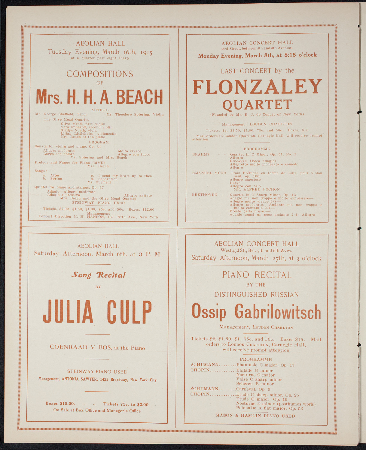New York Philharmonic, March 5, 1915, program page 10
