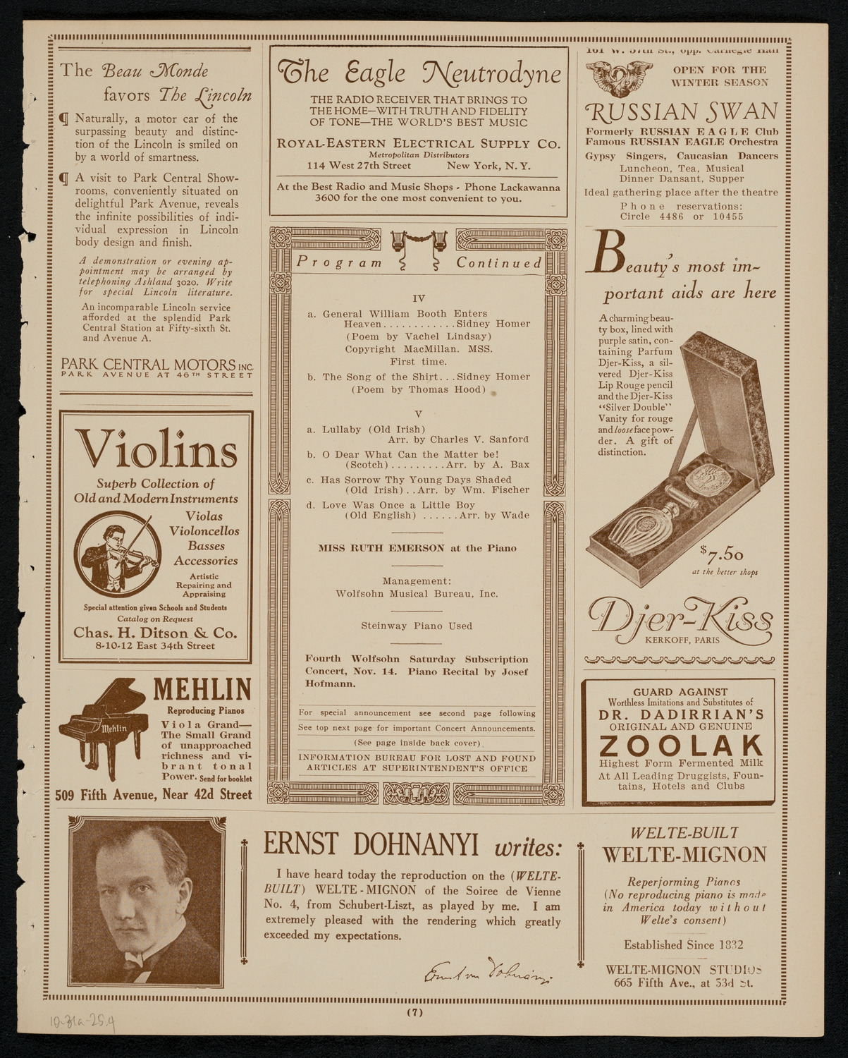 Louise Homer, Contralto, October 31, 1925, program page 7