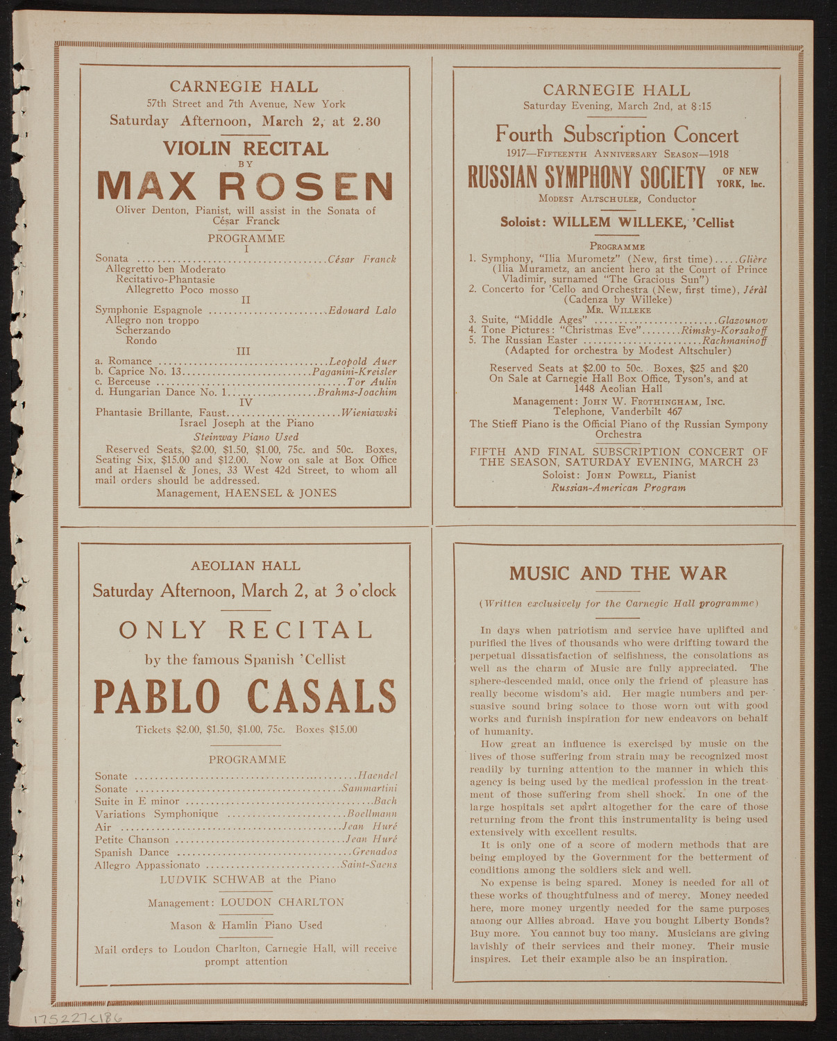Home Symphony Concert: New York Philharmonic, February 27, 1918, program page 11