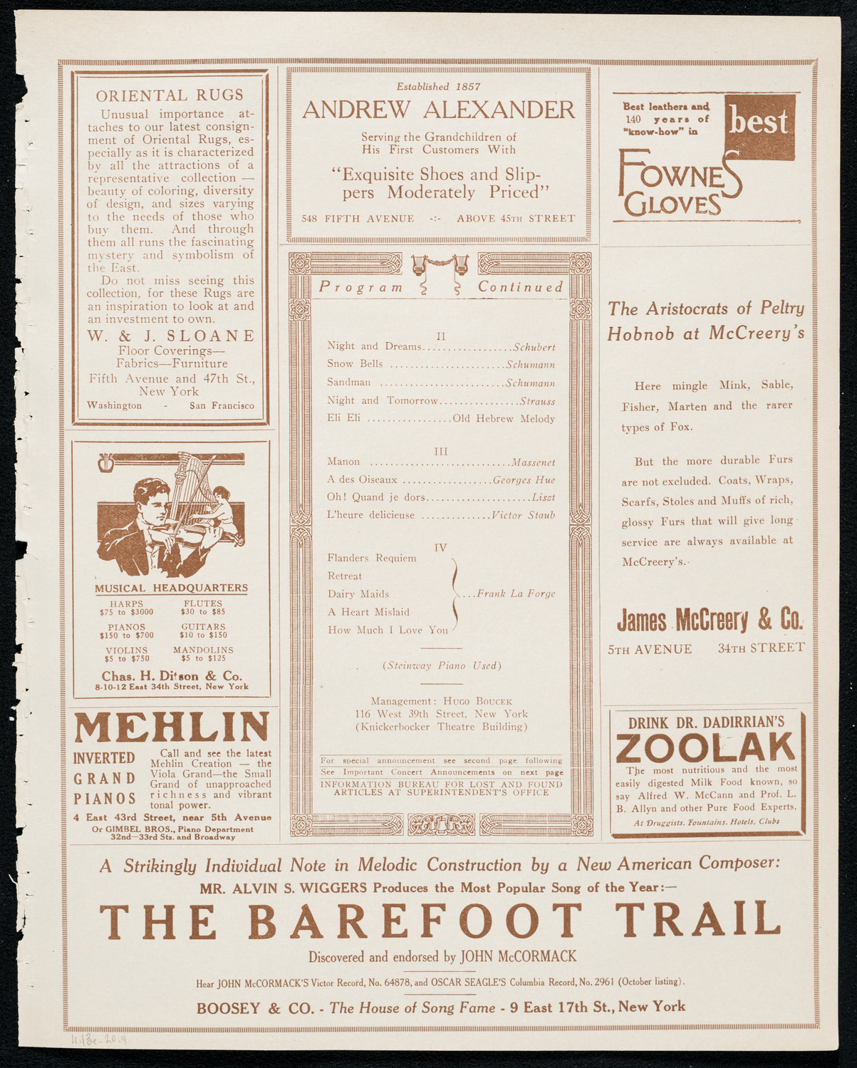 William Robyn, Tenor, November 13, 1920, program page 7