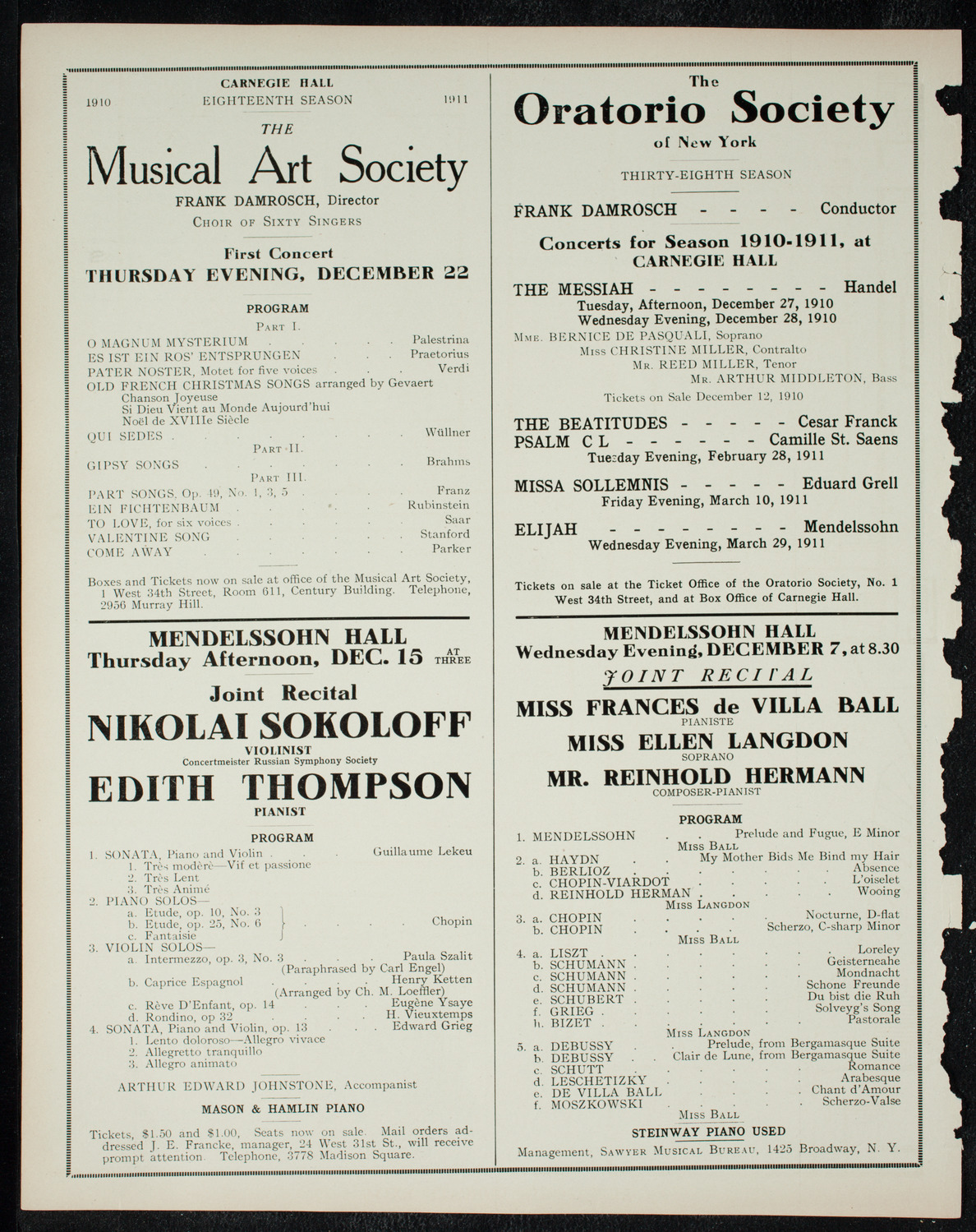 Russian Symphony Society of New York, December 1, 1910, program page 10