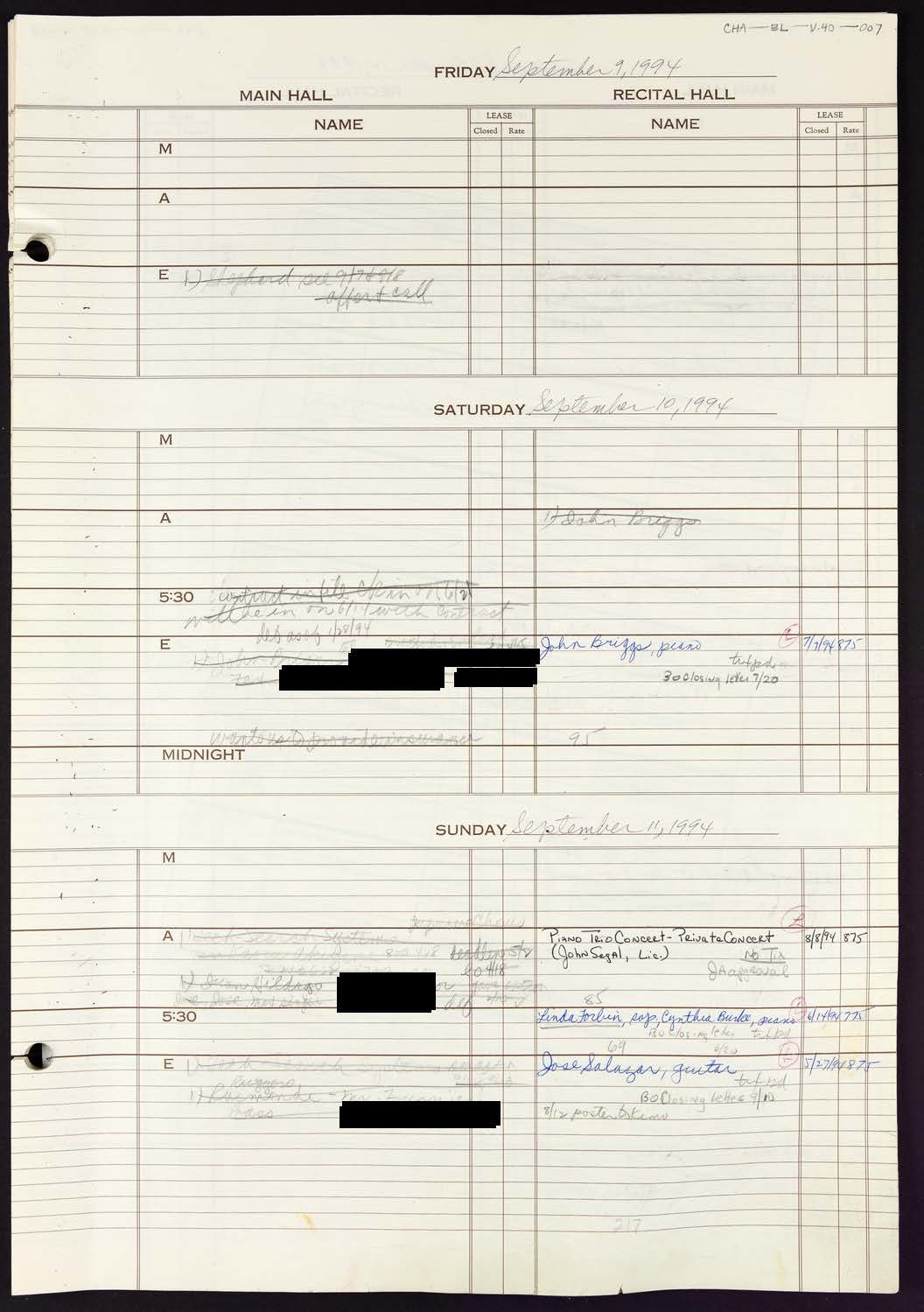 Carnegie Hall Booking Ledger, volume 40, page 7