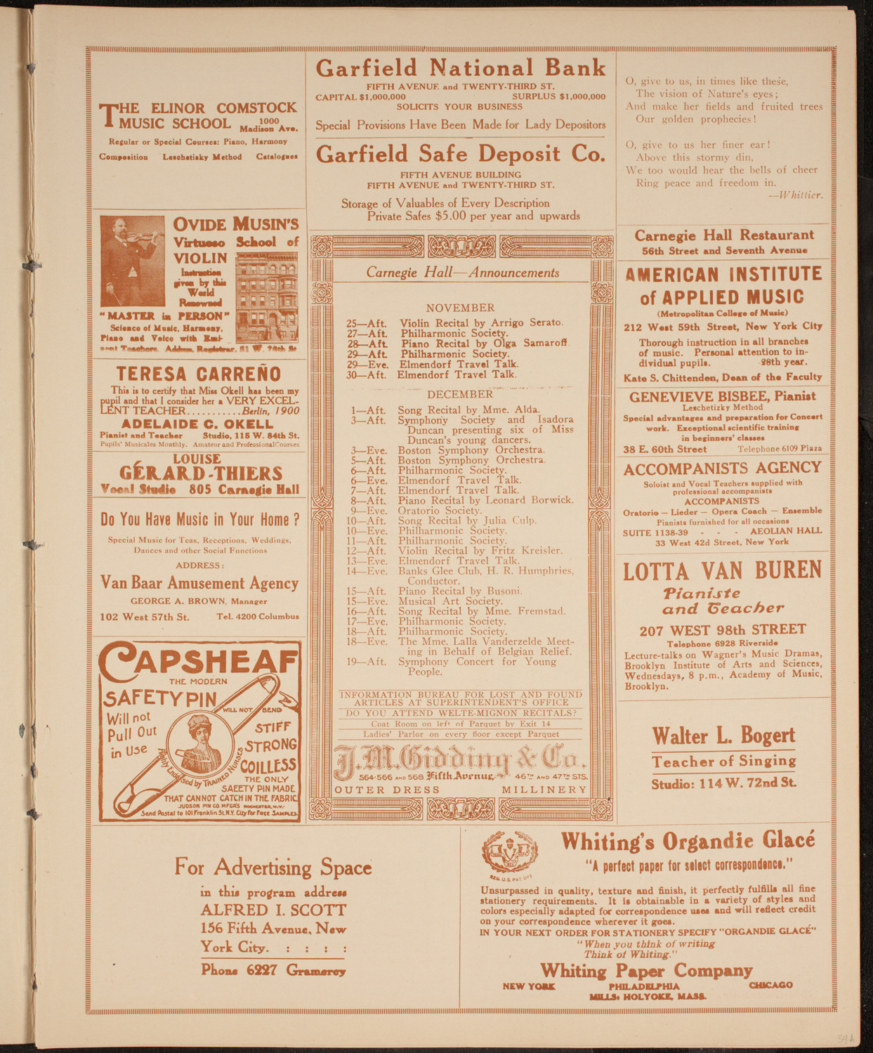 Leonard Borwick, Piano, November 24, 1914, program page 3