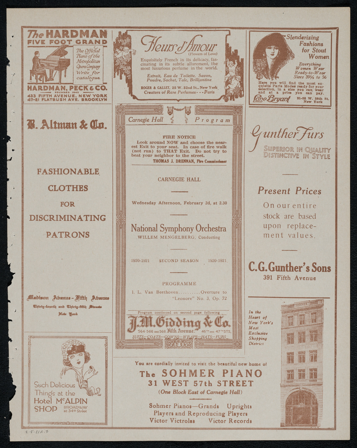 National Symphony Orchestra, February 2, 1921, program page 5