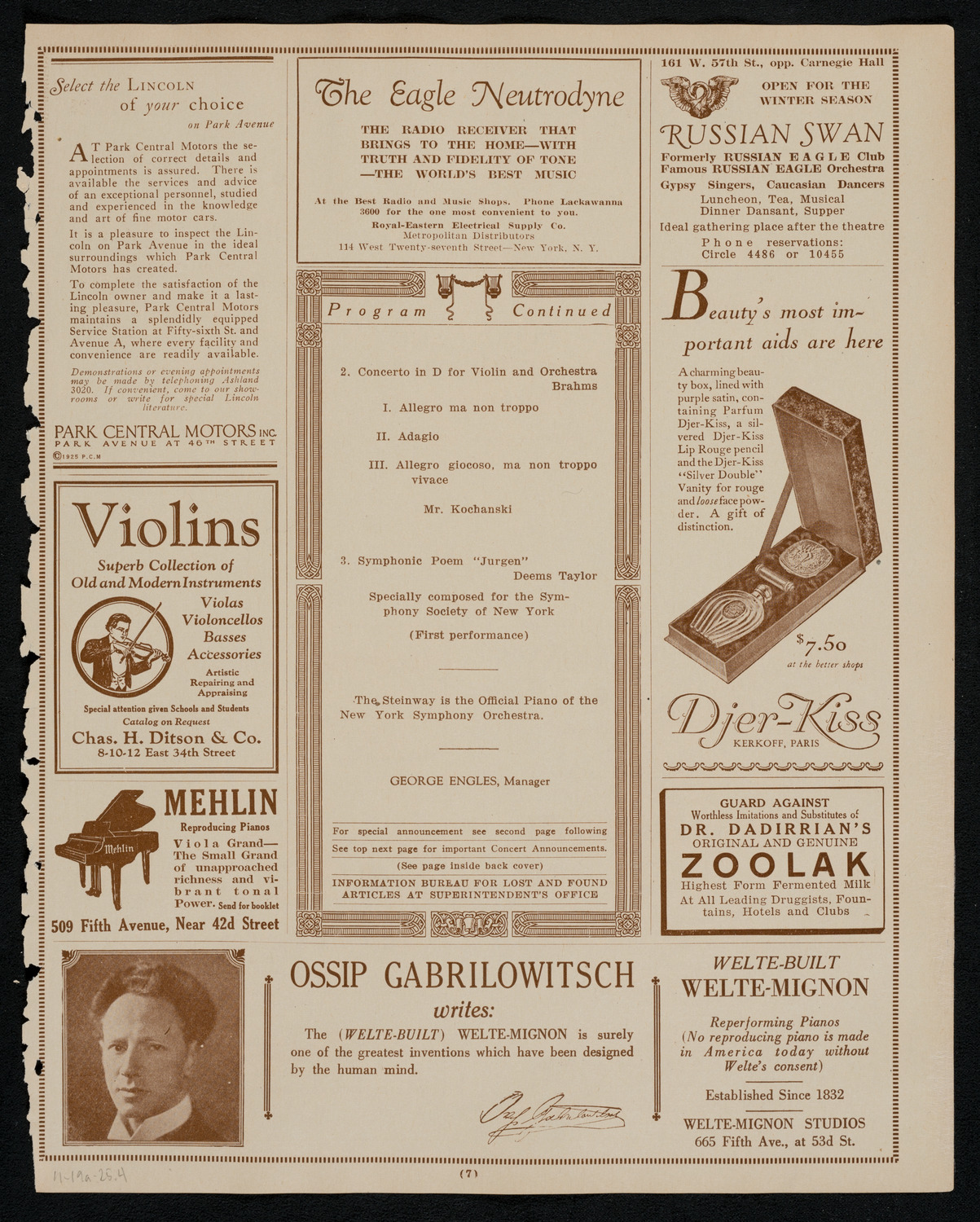 New York Symphony Orchestra, November 19, 1925, program page 7