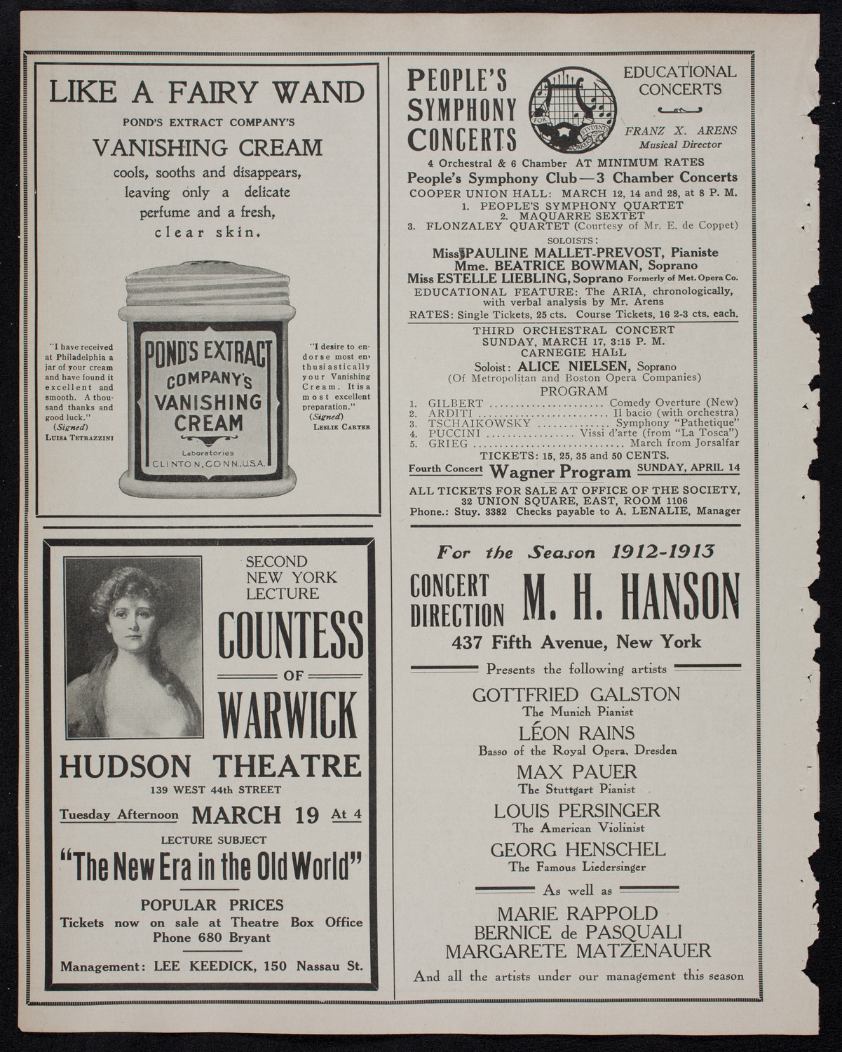 Cantor Sirota with Choir, March 13, 1912, program page 8