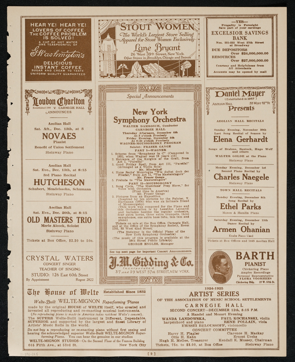 New York Philharmonic, November 29, 1924, program page 9