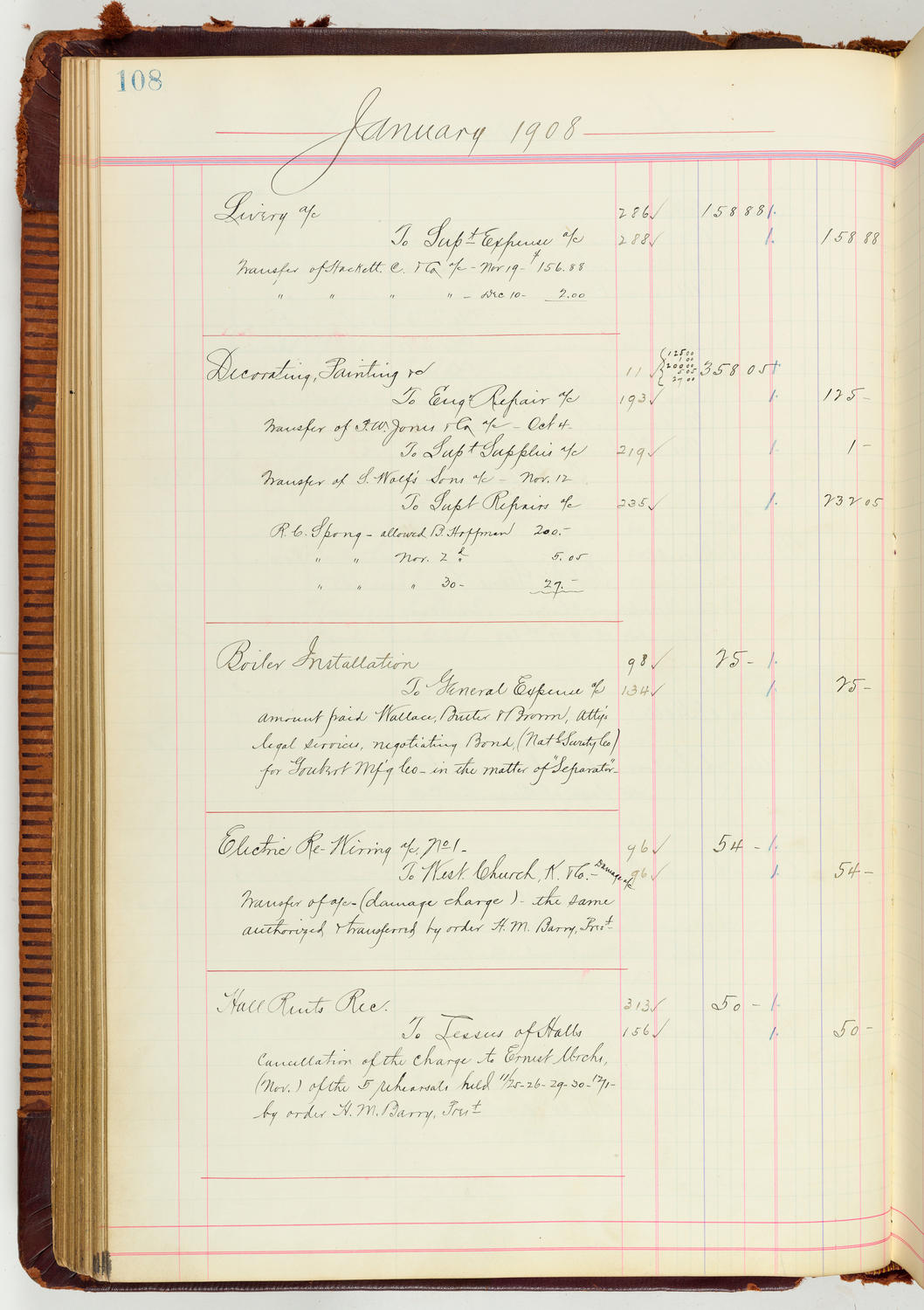 Music Hall Accounting Ledger Journal, volume 7, page 108