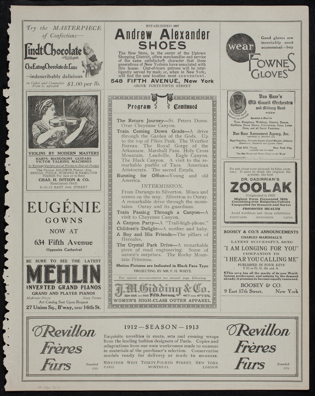 Elmendorf Lecture: The Heart of the Rocky Mountains, October 13, 1912, program page 7