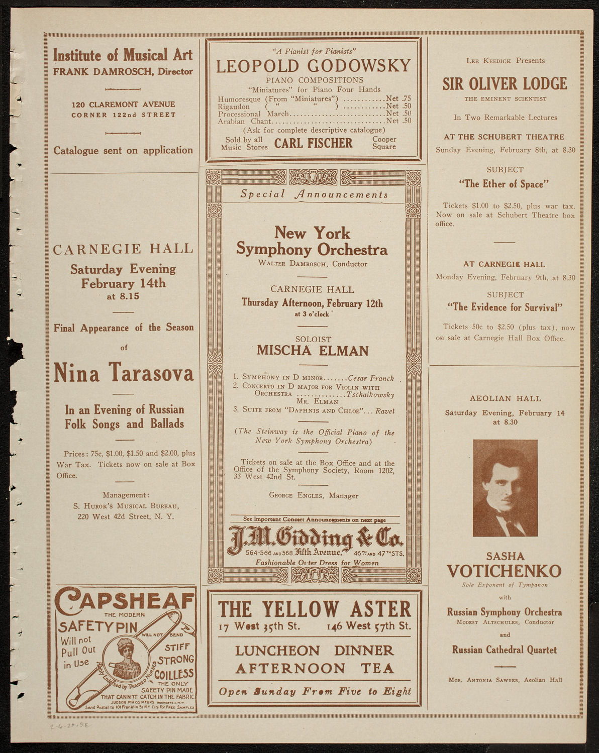 New York Philharmonic, February 6, 1920, program page 9