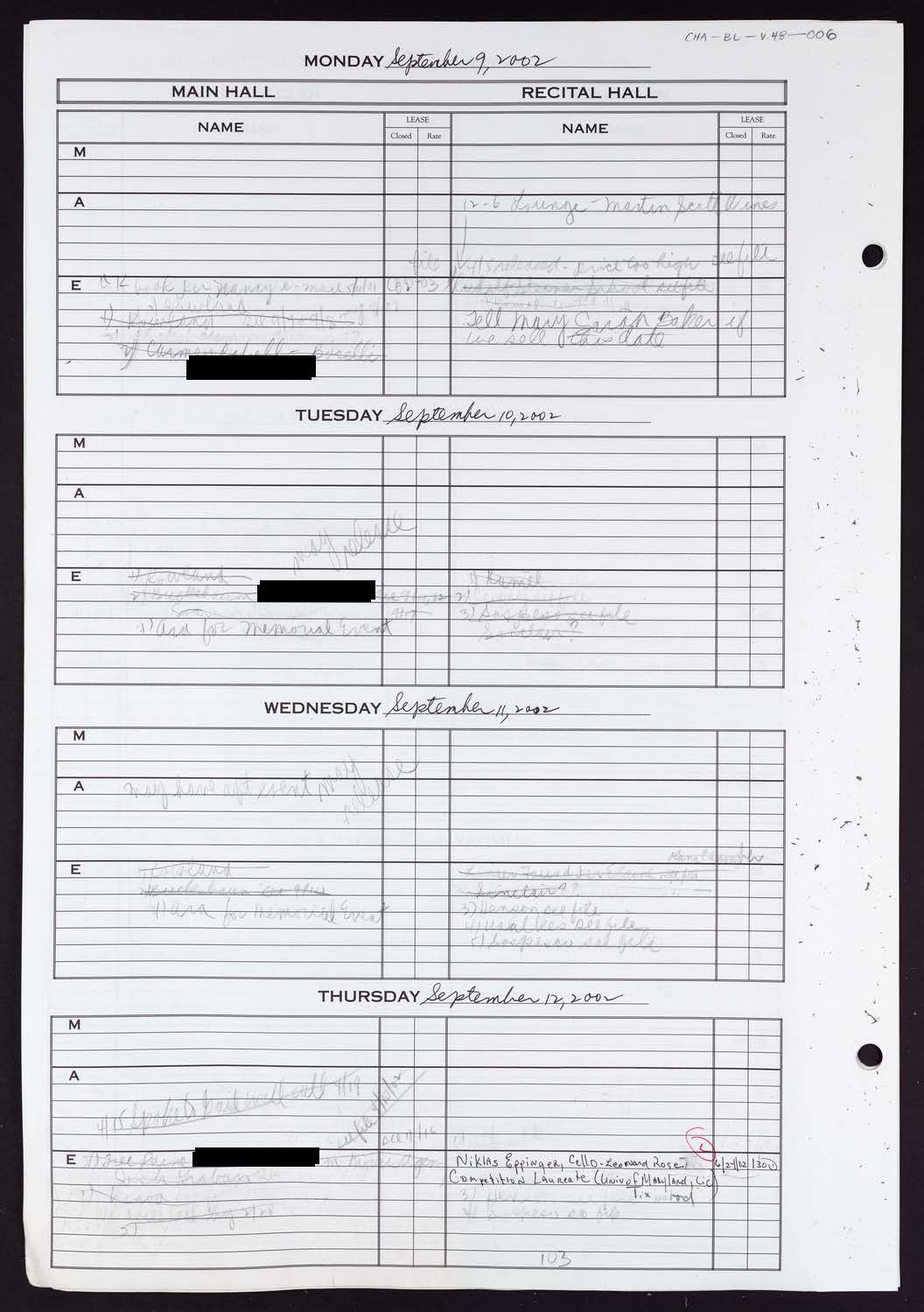 Carnegie Hall Booking Ledger, volume 48, page 6